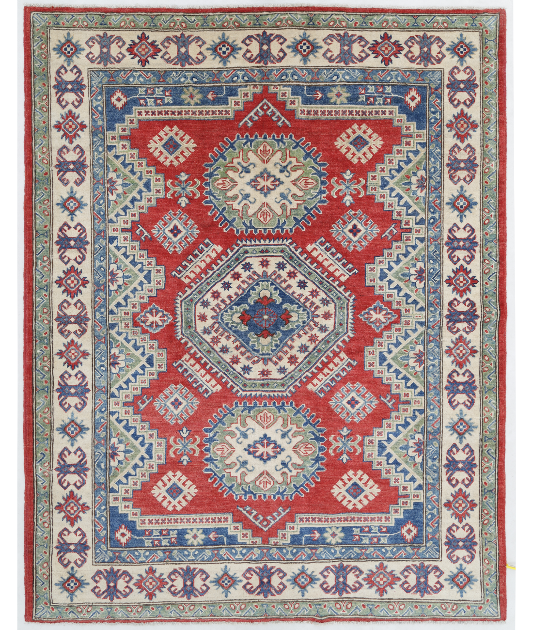 Hand Knotted Kazak Wool Rug  - 5&#39; 1&quot; X 6&#39; 7&quot; 5&#39; 1&quot; X 6&#39; 7&quot; (155 X 201) / Red / Ivory