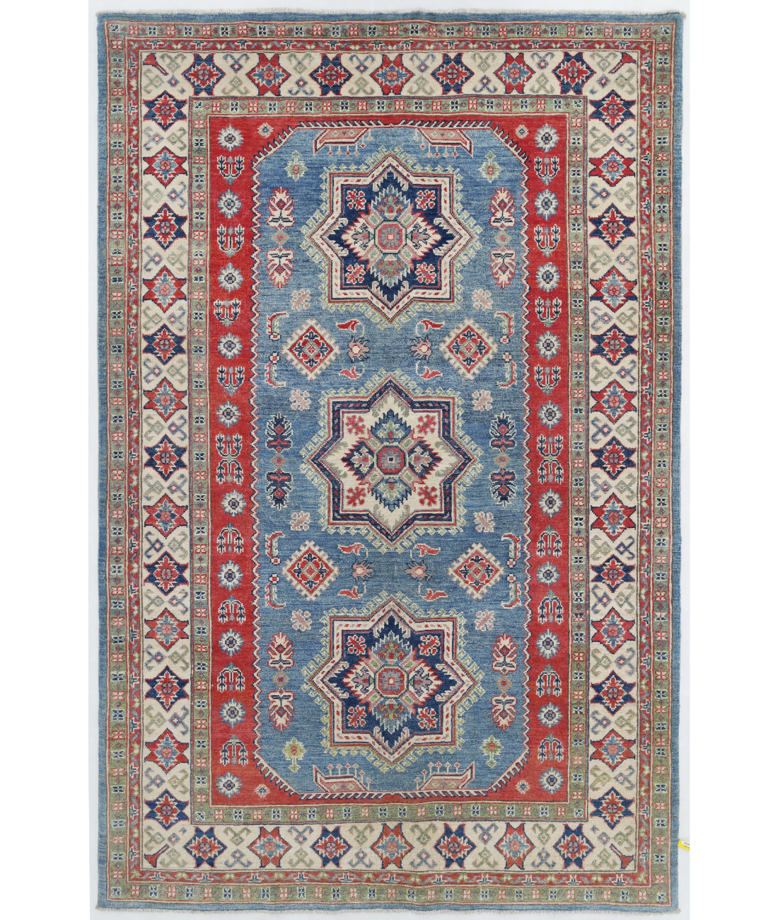 Hand Knotted Kazak Wool Rug  - 4&#39; 10&quot; X 7&#39; 5&quot; 4&#39; 10&quot; X 7&#39; 5&quot; (147 X 226) / Blue / Ivory