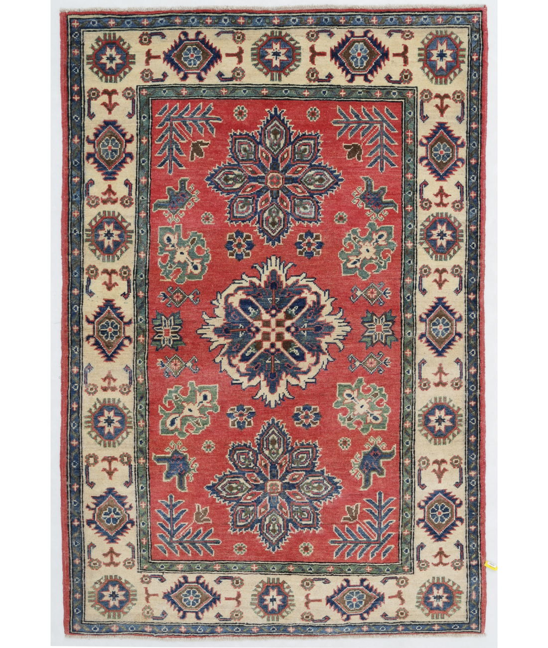 Hand Knotted Kazak Wool Rug  - 4&#39; 0&quot; X 5&#39; 8&quot; 4&#39; 0&quot; X 5&#39; 8&quot; (122 X 173) / Peach / Ivory