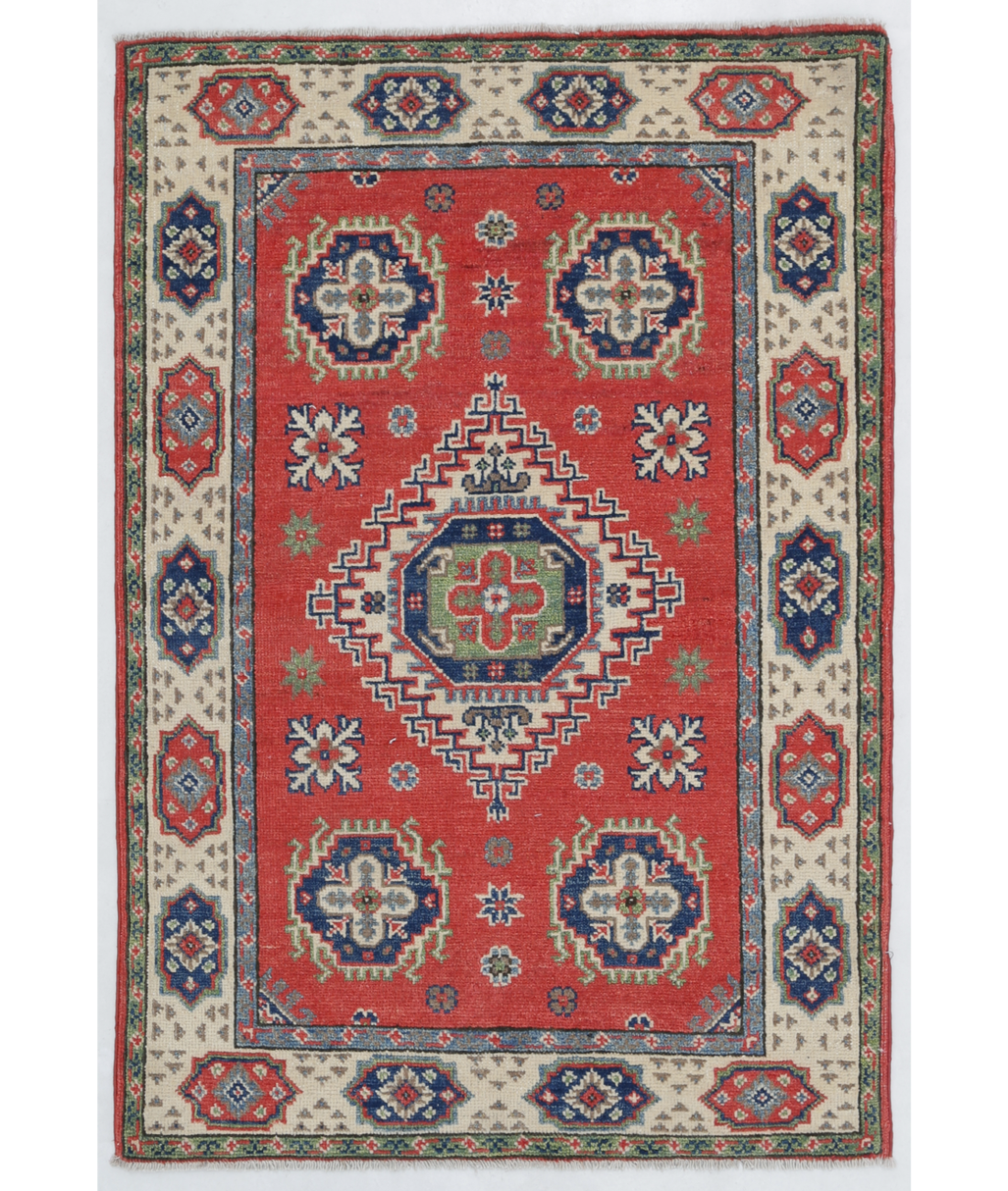 Hand Knotted Kazak Wool Rug  - 2&#39; 7&quot; X 3&#39; 10&quot; 2&#39; 7&quot; X 3&#39; 10&quot; (79 X 117) / Red / Ivory