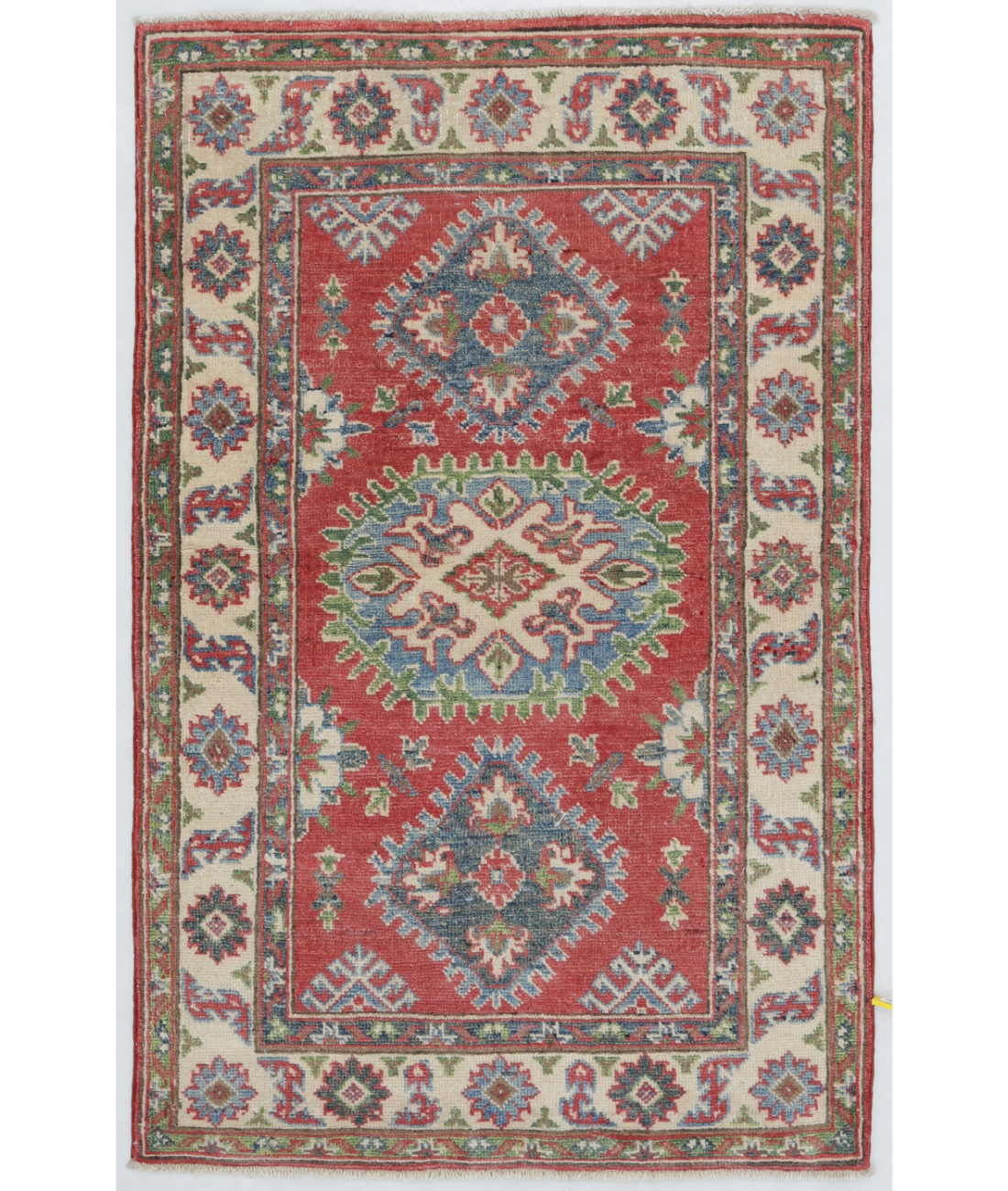 Hand Knotted Kazak Wool Rug  - 2&#39; 8&quot; X 4&#39; 2&quot; 2&#39; 8&quot; X 4&#39; 2&quot; (81 X 127) / Red / Ivory