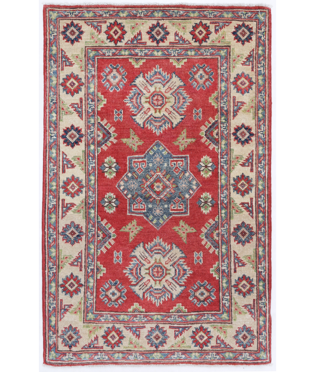 Hand Knotted Kazak Wool Rug  - 2&#39; 8&quot; X 4&#39; 2&quot; 2&#39; 8&quot; X 4&#39; 2&quot; (81 X 127) / Red / Ivory