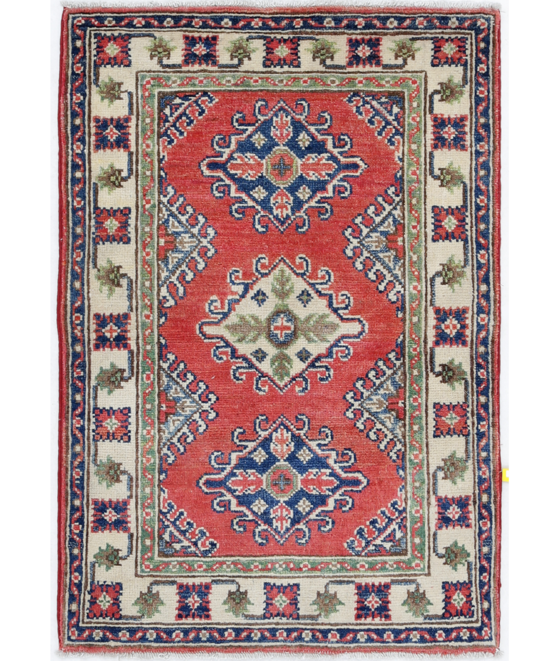 Hand Knotted Kazak Wool Rug  - 2&#39; 0&quot; X 3&#39; 0&quot; 2&#39; 0&quot; X 3&#39; 0&quot; (61 X 91) / Red / Ivory