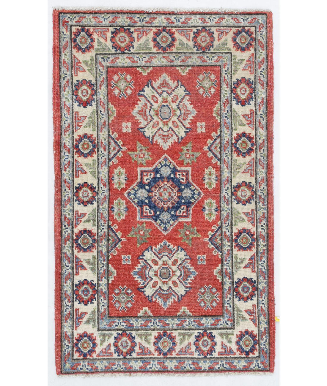 Hand Knotted Kazak Wool Rug  - 1' 11" X 3' 4" 1' 11" X 3' 4" (58 X 102) / Red / Ivory