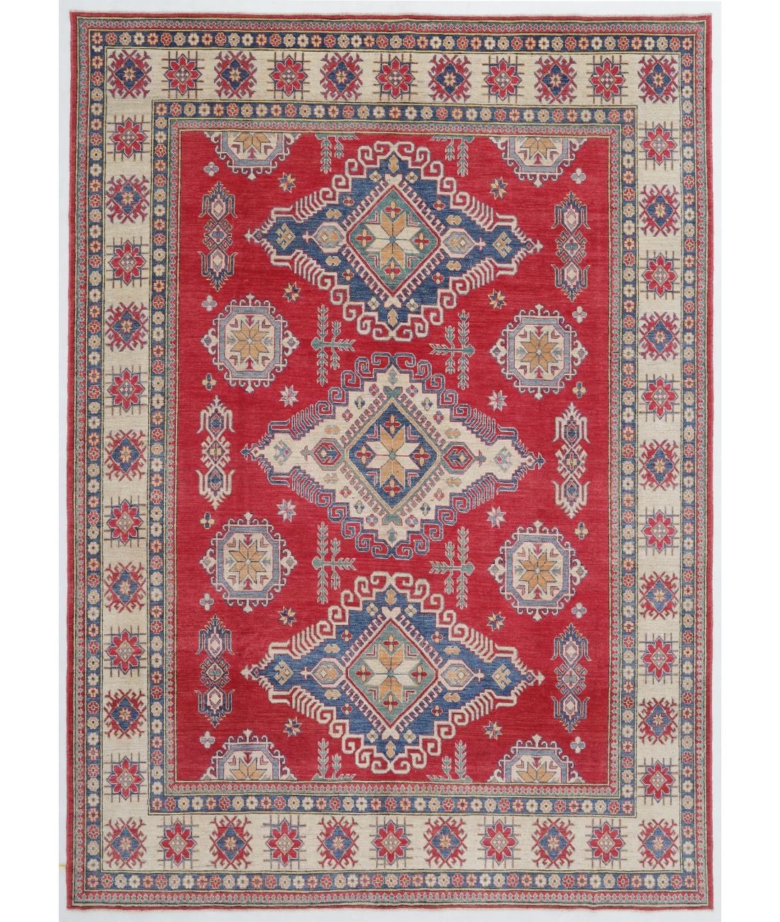 Hand Knotted Kazak Wool Rug  - 9&#39; 10&quot; X 13&#39; 10&quot; 9&#39; 10&quot; X 13&#39; 10&quot; (300 X 422) / Red / Ivory