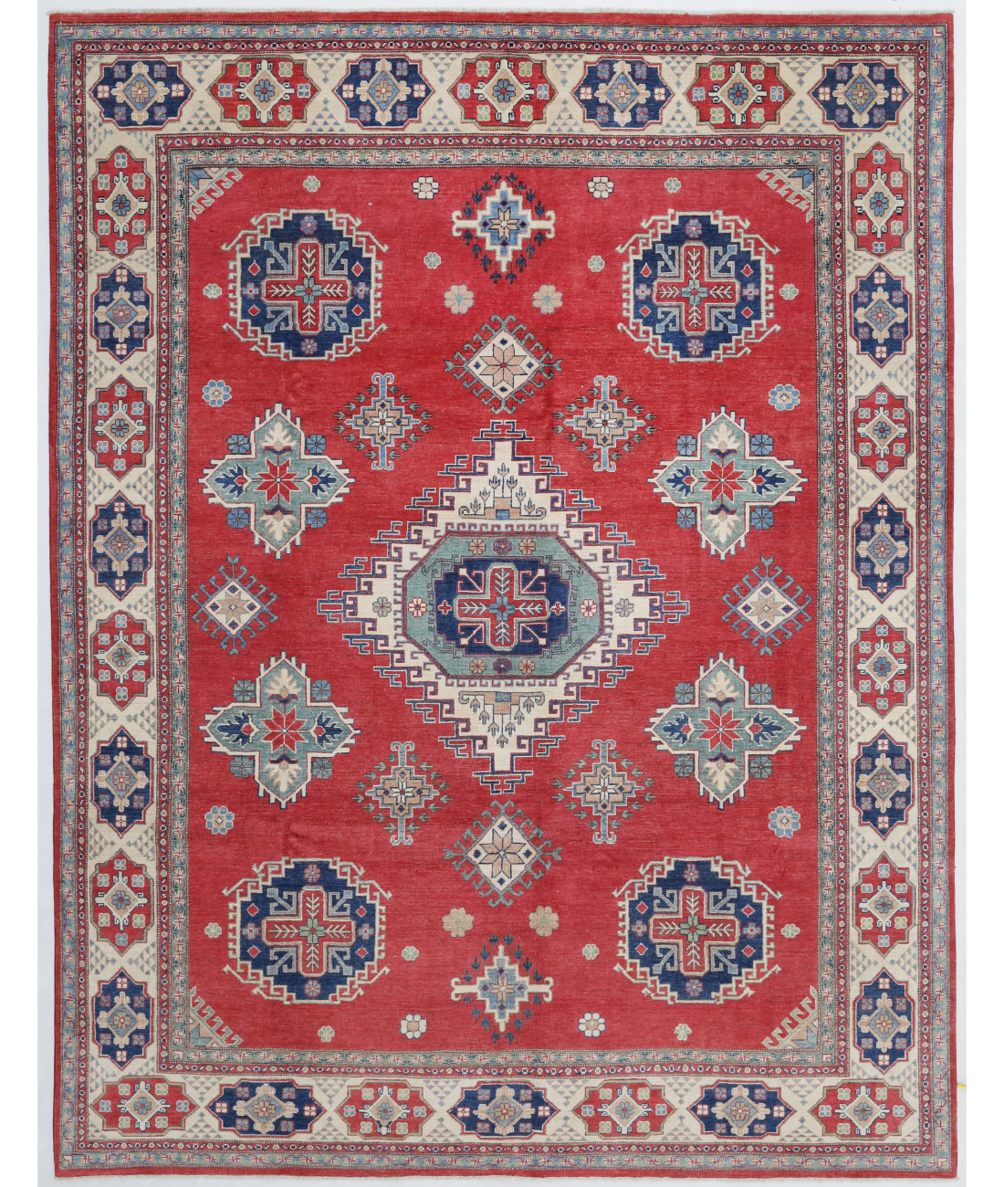 Hand Knotted Kazak Wool Rug  - 8&#39; 10&quot; X 11&#39; 5&quot; 8&#39; 10&quot; X 11&#39; 5&quot; (269 X 348) / Red / Ivory