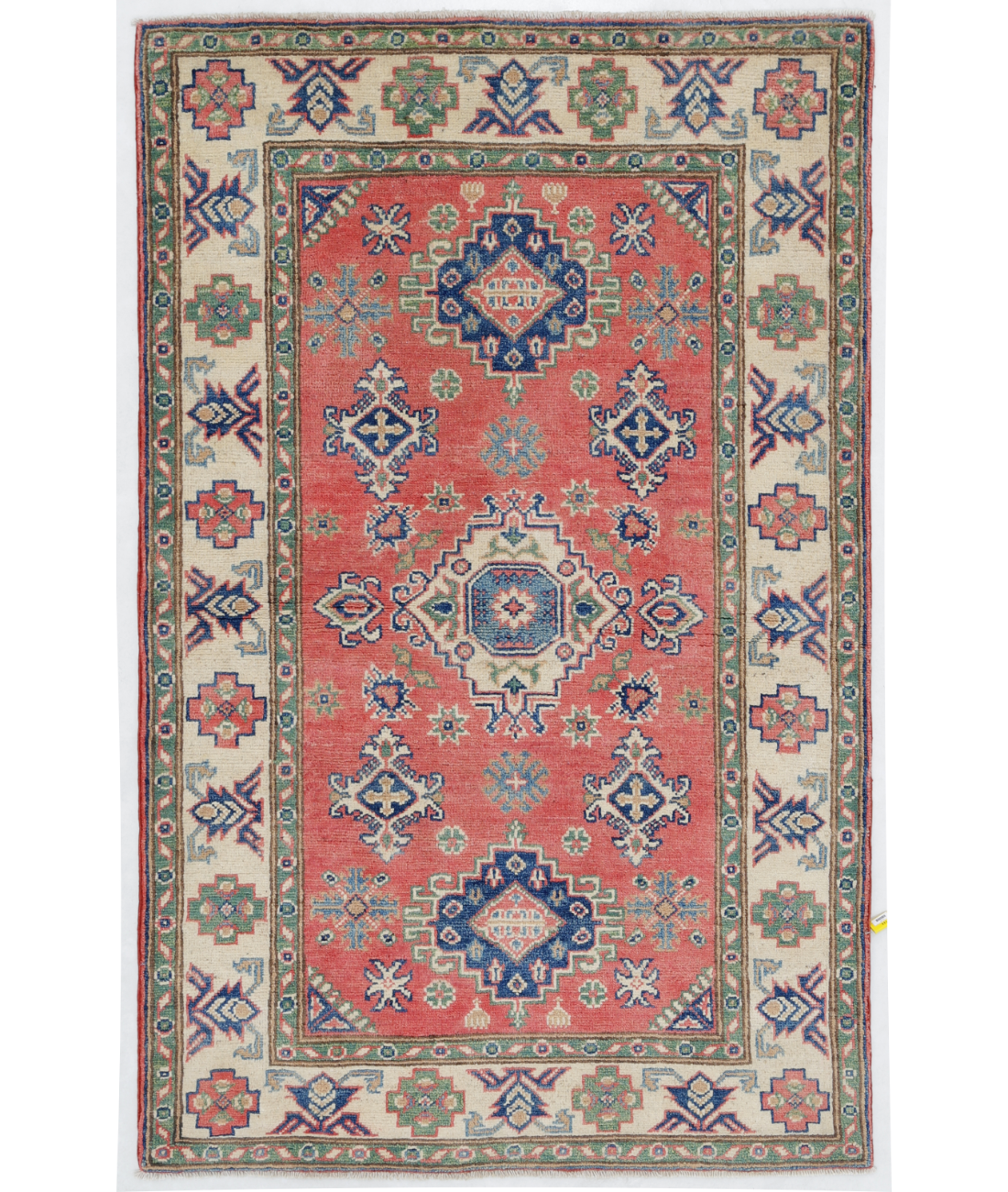 Hand Knotted Kazak Wool Rug  - 3&#39; 1&quot; X 4&#39; 11&quot; 3&#39; 1&quot; X 4&#39; 11&quot; (94 X 150) / Red / Ivory