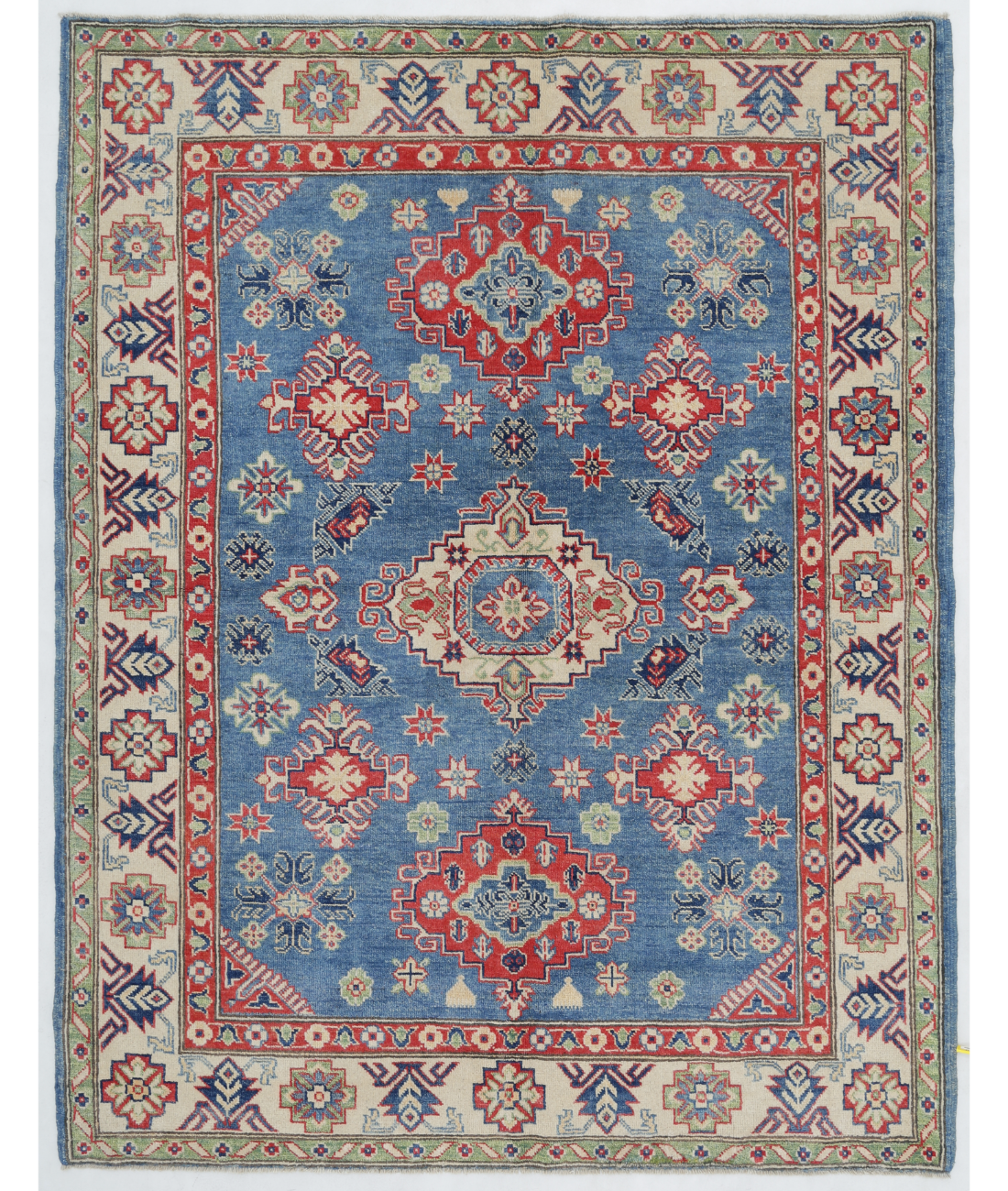 Hand Knotted Kazak Wool Rug  - 5&#39; 0&quot; X 6&#39; 6&quot; 5&#39; 0&quot; X 6&#39; 6&quot; (152 X 198) / Blue / Ivory