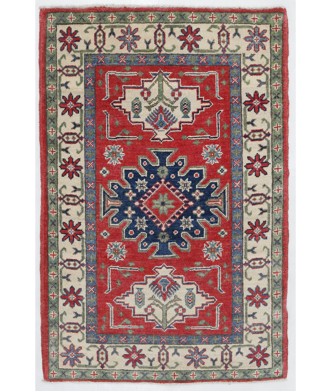 Hand Knotted Kazak Wool Rug  - 2&#39; 8&quot; X 4&#39; 1&quot; 2&#39; 8&quot; X 4&#39; 1&quot; (81 X 124) / Red / Ivory