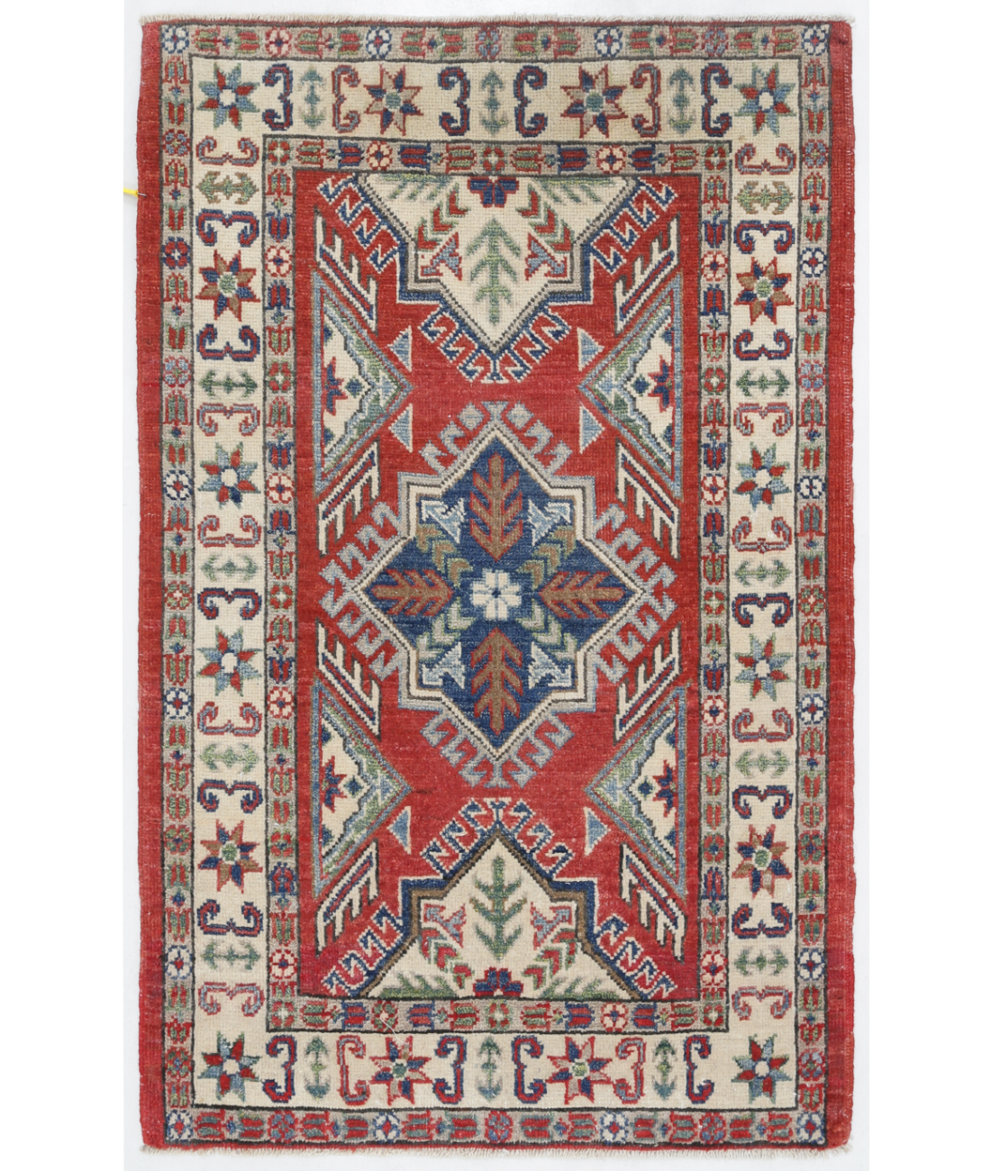 Hand Knotted Kazak Wool Rug  - 2&#39; 7&quot; X 4&#39; 1&quot; 2&#39; 7&quot; X 4&#39; 1&quot; (79 X 124) / Red / Ivory