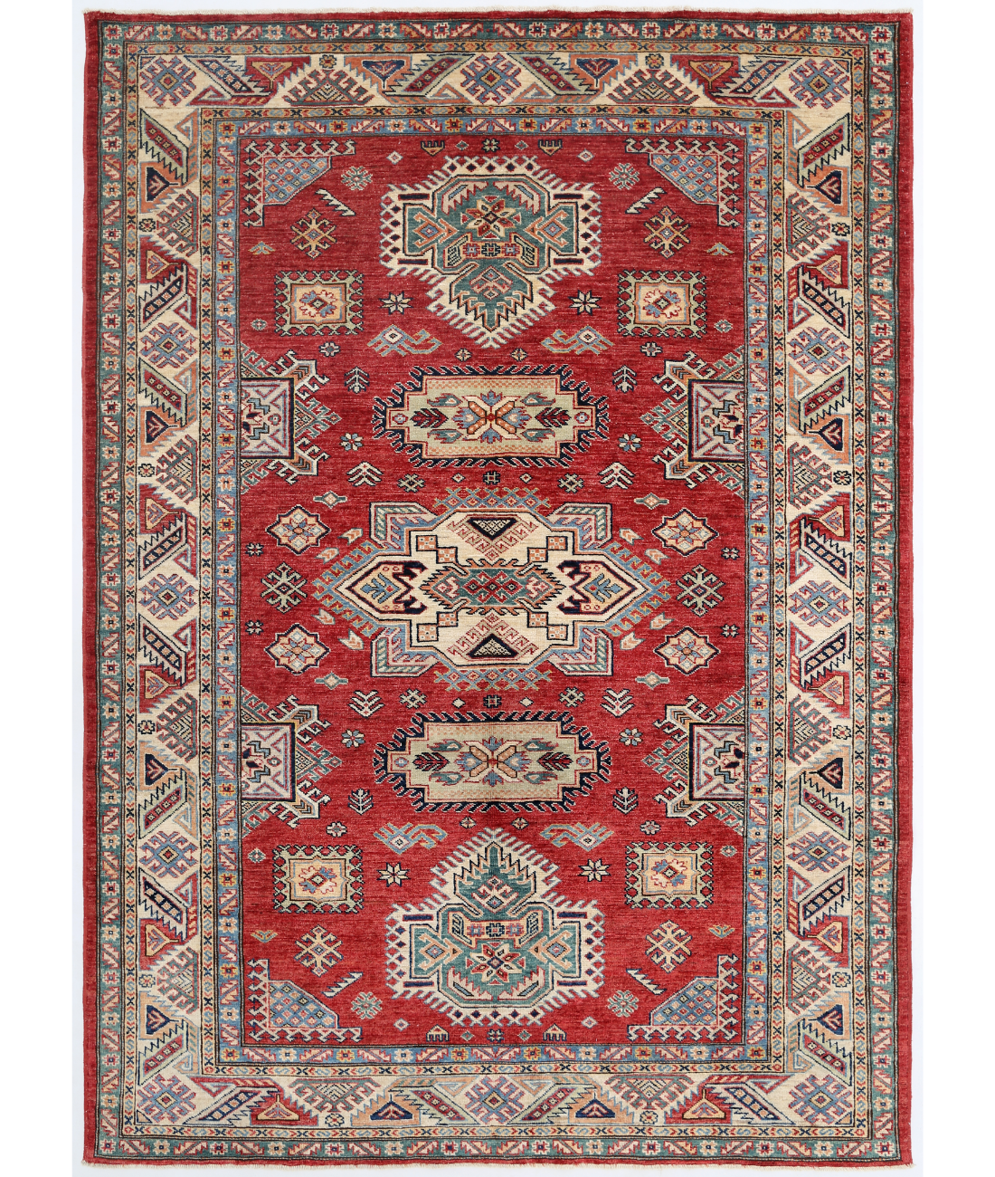 Hand Knotted Kazak Wool Rug  - 5&#39; 7&quot; X 7&#39; 9&quot; 5&#39; 7&quot; X 7&#39; 9&quot; (170 X 236) / Red / Ivory