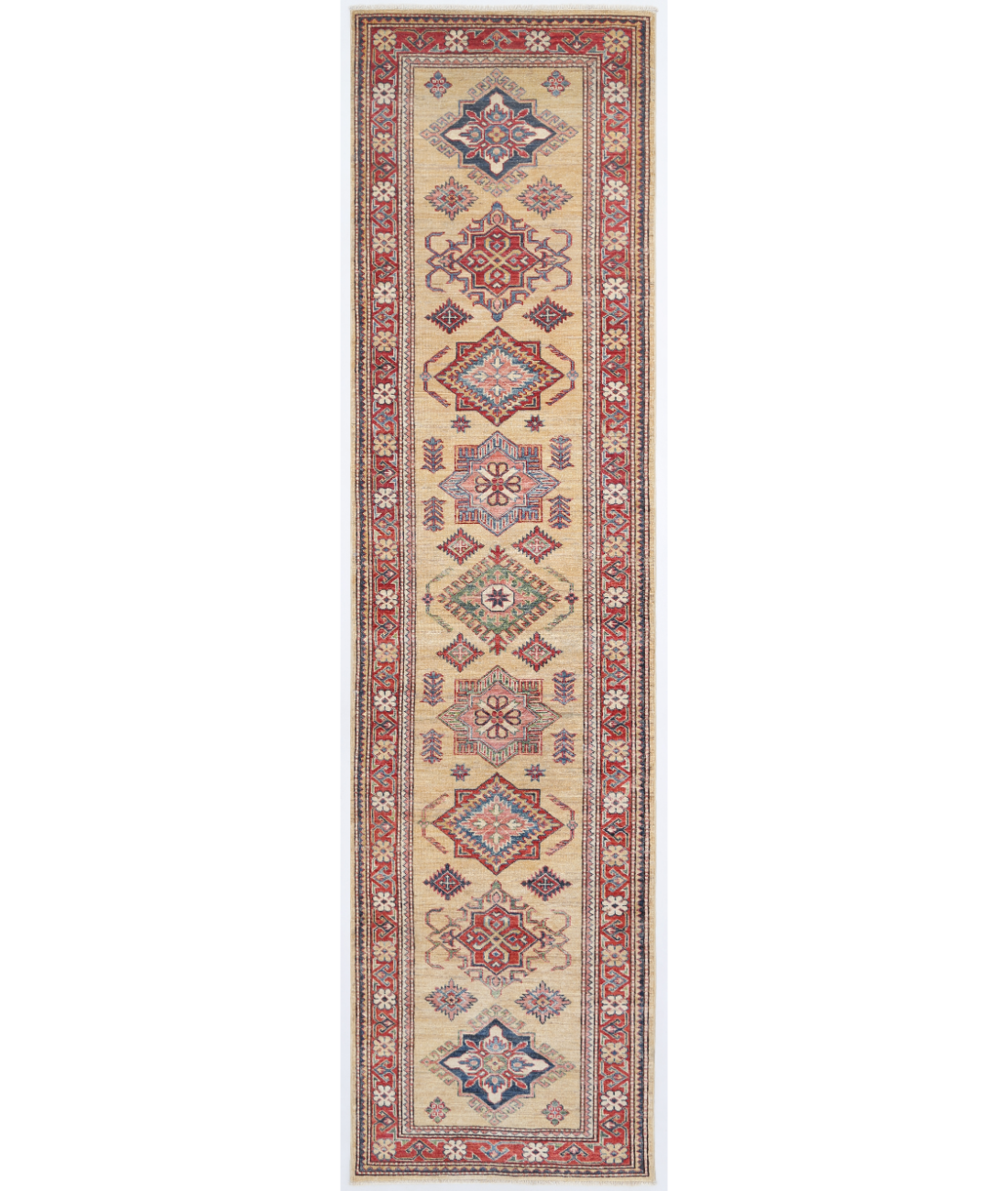 Hand Knotted Kazak Wool Rug  - 2&#39; 7&quot; X 9&#39; 10&quot; 2&#39; 7&quot; X 9&#39; 10&quot; (79 X 300) / Ivory / Red