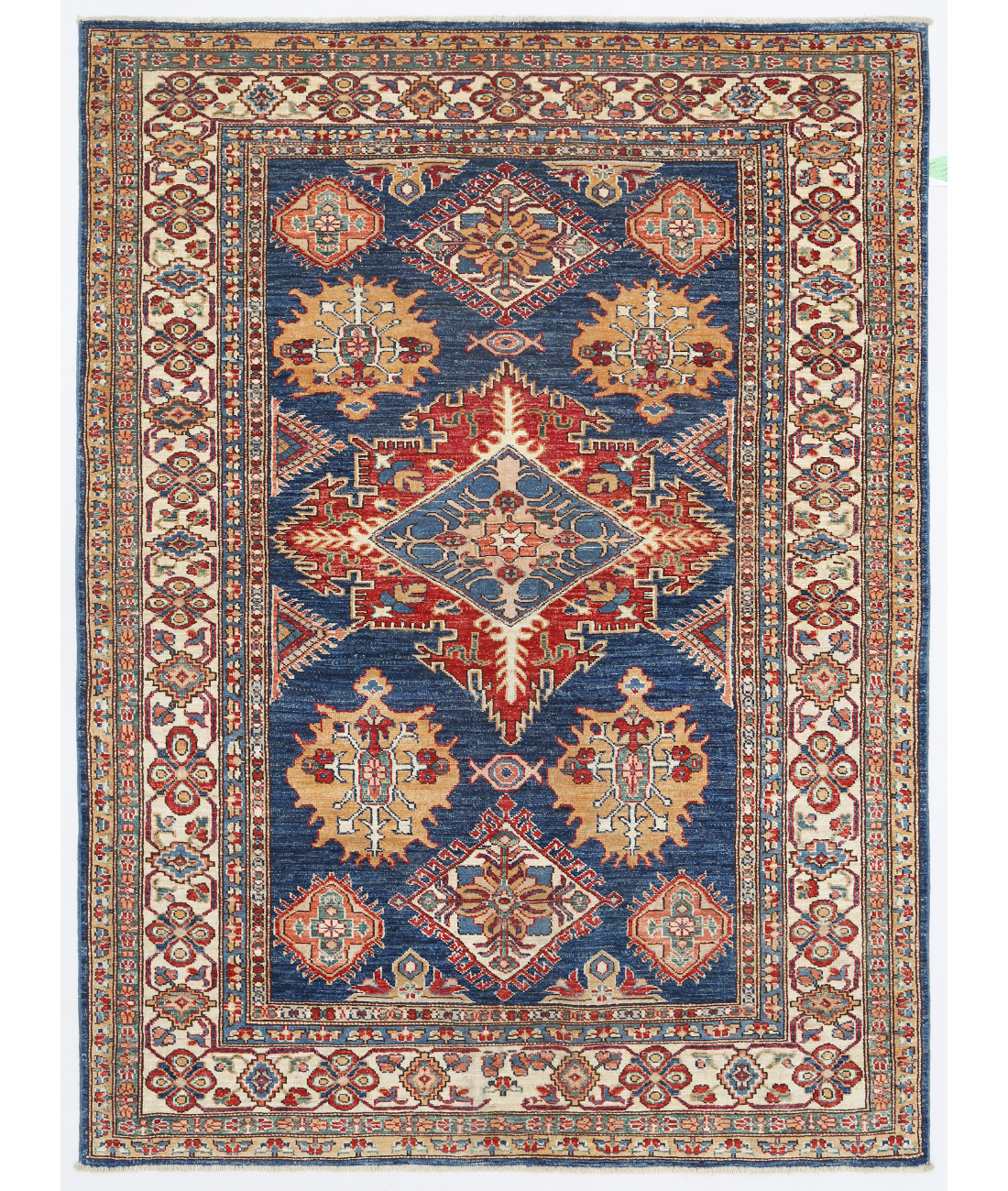 Hand Knotted Kazak Wool Rug  - 4&#39; 9&quot; X 6&#39; 4&quot; 4&#39; 9&quot; X 6&#39; 4&quot; (145 X 193) / Blue / Ivory