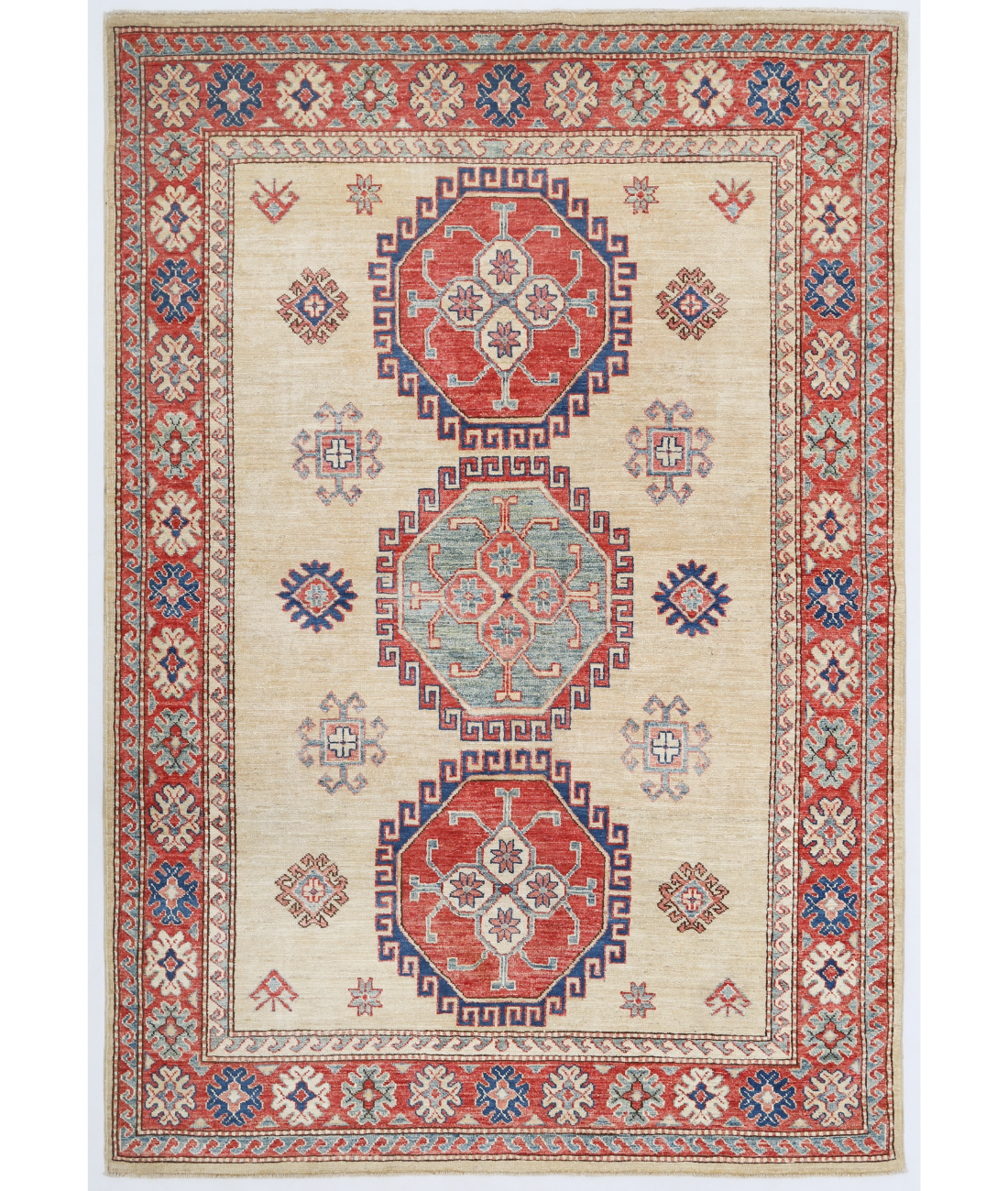 Hand Knotted Kazak Wool Rug  - 4&#39; 11&quot; X 7&#39; 1&quot; 4&#39; 11&quot; X 7&#39; 1&quot; (150 X 216) / Ivory / Red