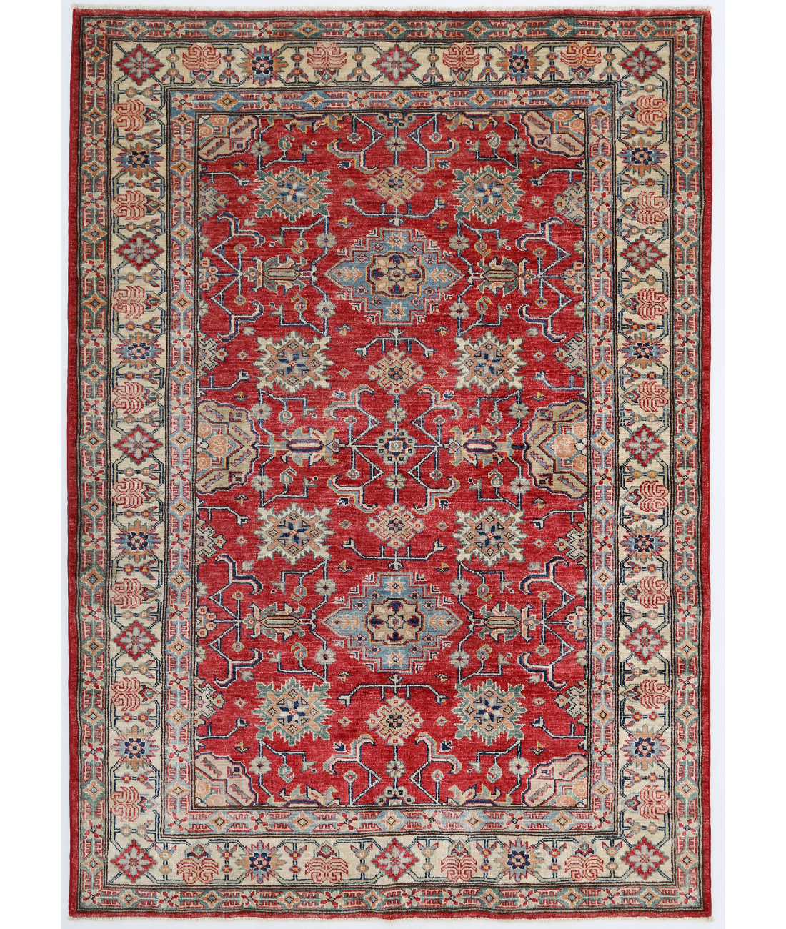 Hand Knotted Kazak Wool Rug  - 4&#39; 9&quot; X 6&#39; 8&quot; 4&#39; 9&quot; X 6&#39; 8&quot; (145 X 203) / Red / Ivory