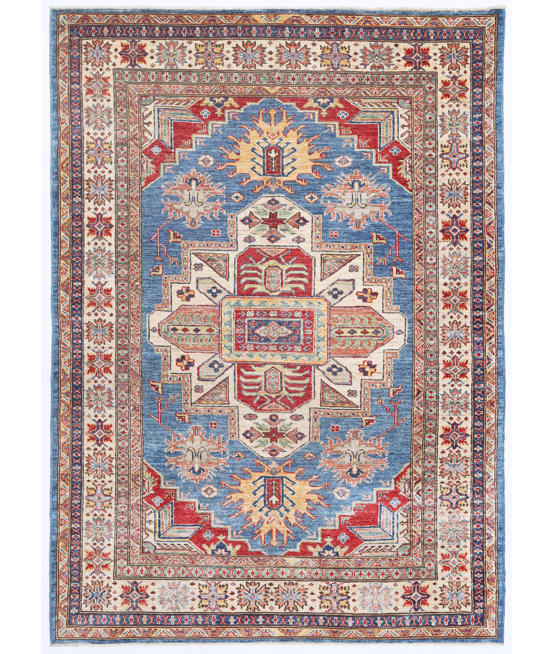 Hand Knotted Kazak Wool Rug  - 4&#39; 9&quot; X 6&#39; 8&quot; 4&#39; 9&quot; X 6&#39; 8&quot; (145 X 203) / Blue / Ivory