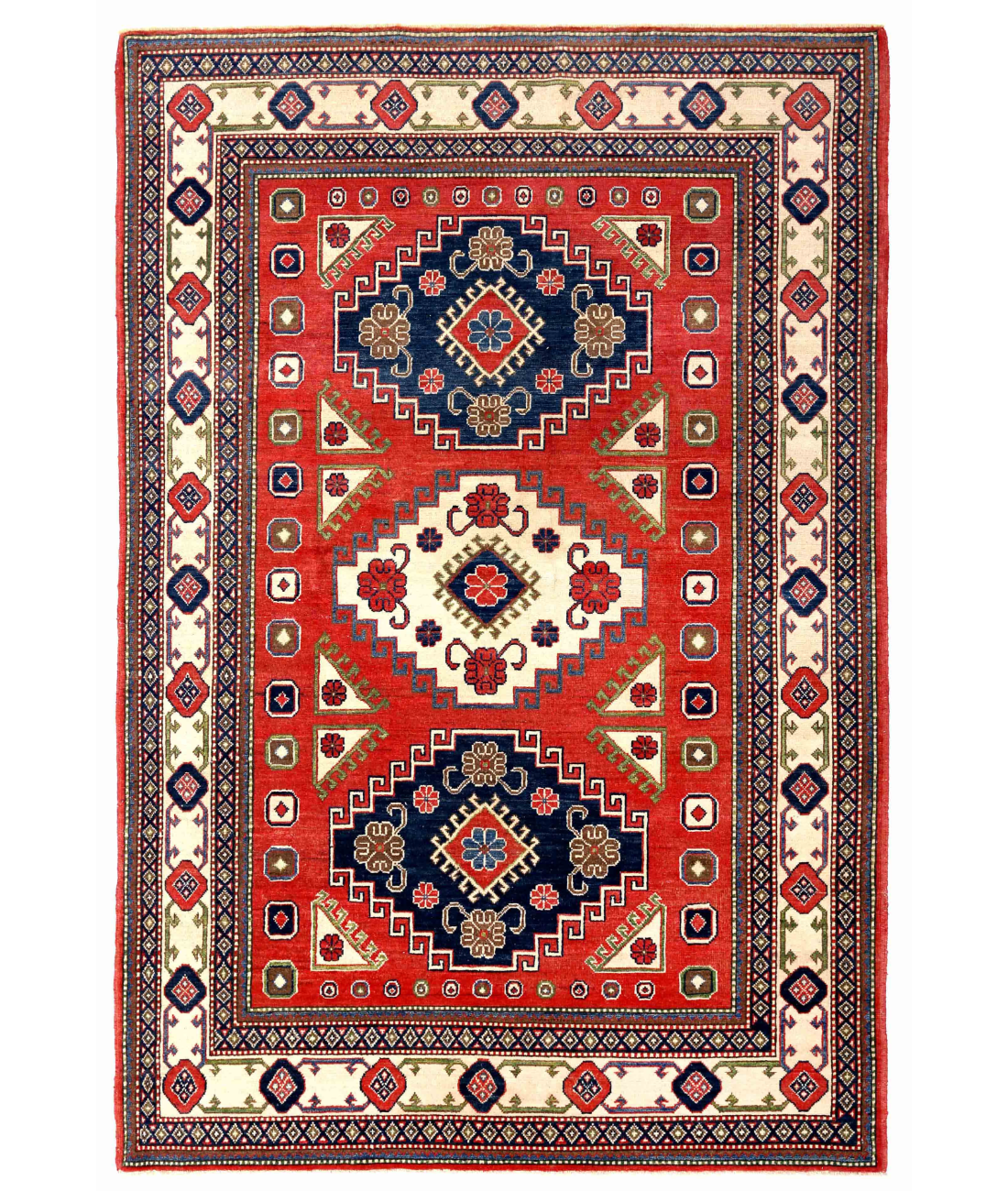 Hand Knotted Kazak Wool Rug  - 6&#39; 2&quot; X 9&#39; 1&quot; 6&#39; 2&quot; X 9&#39; 1&quot; (188 X 277) / Red / Blue