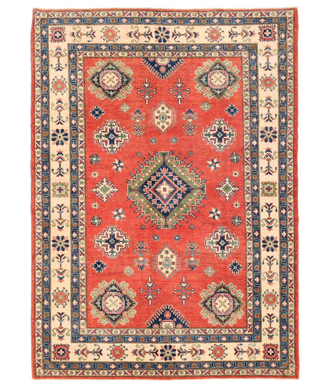 Hand Knotted Kazak Wool Rug  - 6&#39; 0&quot; X 8&#39; 7&quot; 6&#39; 0&quot; X 8&#39; 7&quot; (183 X 262) / Red / Ivory