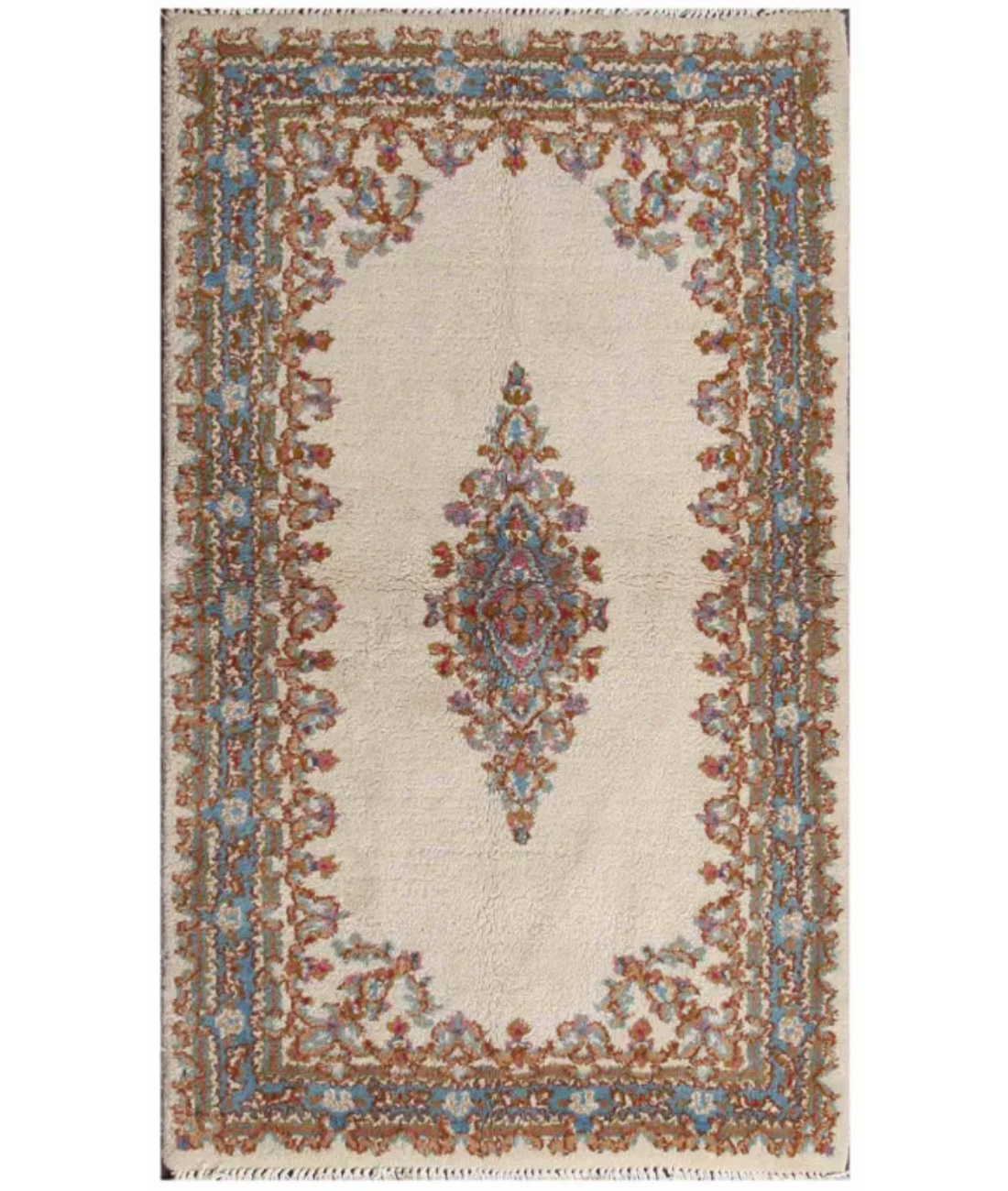 Hand Knotted Kerman Wool Rug  - 2&#39; 10&quot; X 5&#39; 0&quot; 2&#39; 10&quot; X 5&#39; 0&quot; (86 X 152) / Ivory / Blue