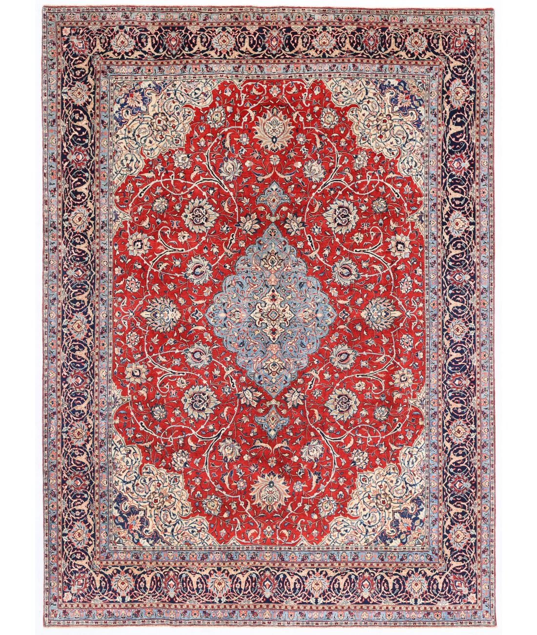 Hand Knotted Kerman Wool Rug  - 9&#39; 7&quot; X 12&#39; 7&quot; 9&#39; 7&quot; X 12&#39; 7&quot; (292 X 384) / Red / Blue