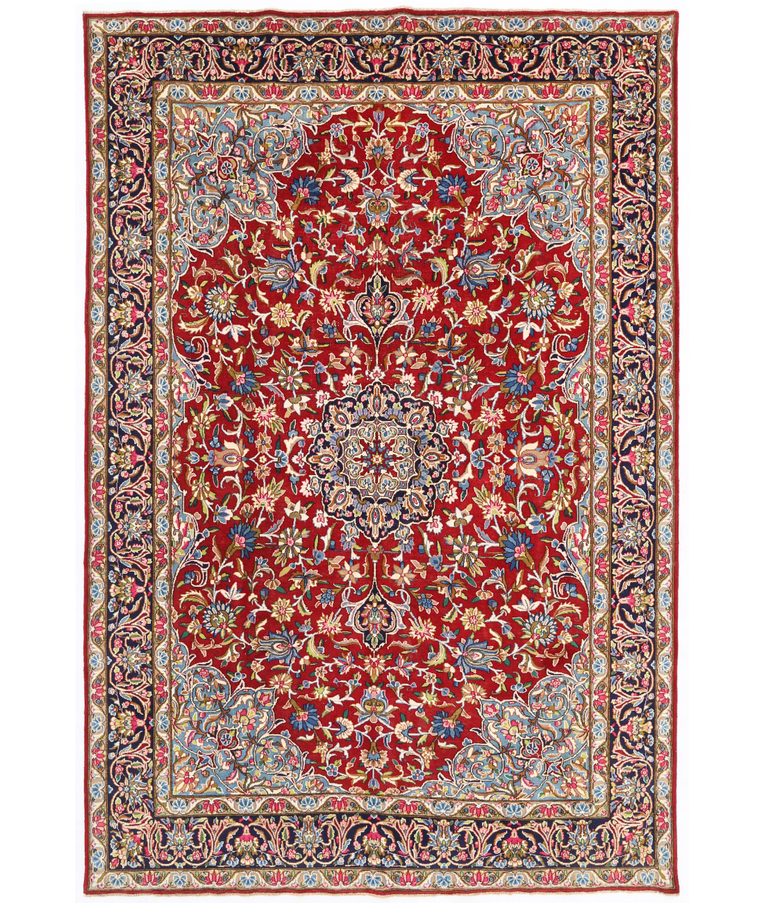 Hand Knotted Kerman Wool Rug  - 7&#39; 2&quot; X 10&#39; 8&quot; 7&#39; 2&quot; X 10&#39; 8&quot; (218 X 325) / Red / Blue