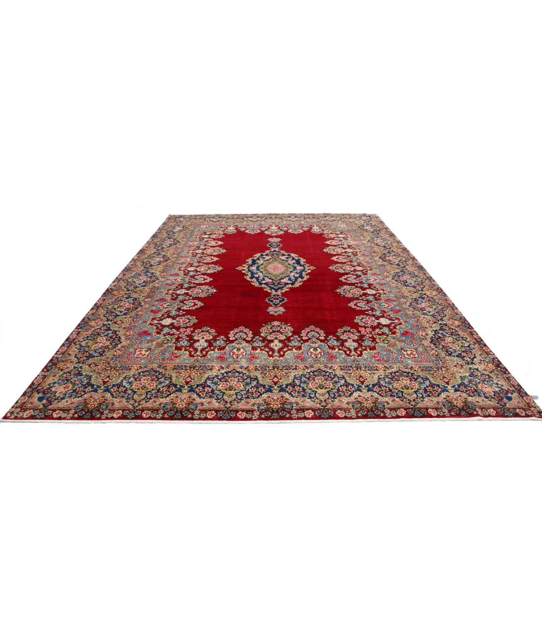 Hand Knotted Persian Kerman Wool Rug - 9'11'' x 13'9'' 9'11'' x 13'9'' (298 X 413) / Red / Blue