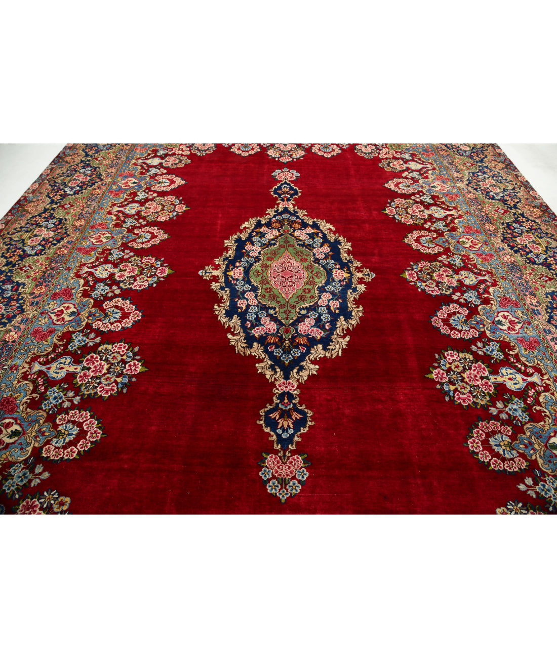 Hand Knotted Persian Kerman Wool Rug - 9'11'' x 13'9'' 9'11'' x 13'9'' (298 X 413) / Red / Blue