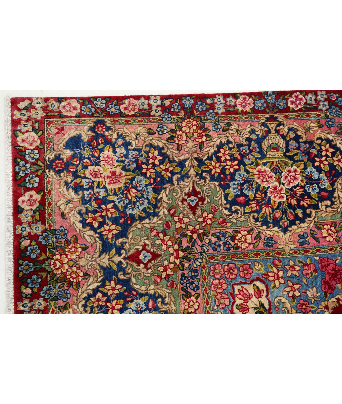 Hand Knotted Persian Kerman Wool Rug - 9'11'' x 13'9'' 9'11'' x 13'9'' (298 X 413) / Red / Blue