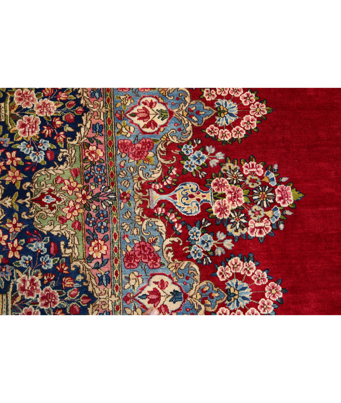 Hand Knotted Persian Kerman Wool Rug - 9'11'' x 13'9'' 9'11'' x 13'9'' (298 X 413) / Red / Blue