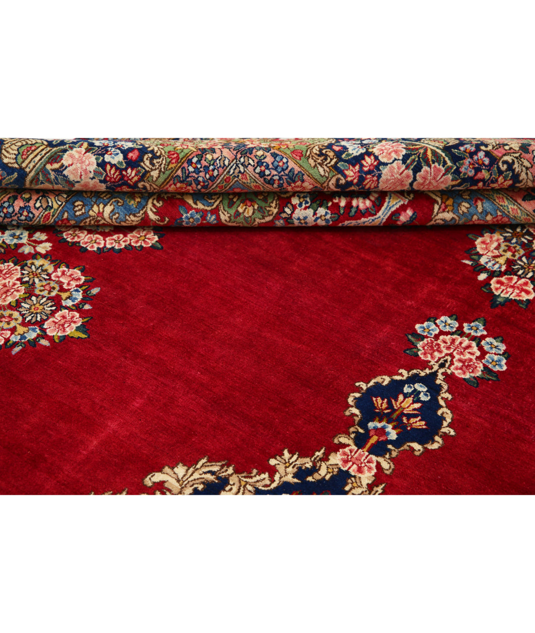 Hand Knotted Persian Kerman Wool Rug - 9'11'' x 13'9'' 9'11'' x 13'9'' (298 X 413) / Red / Blue