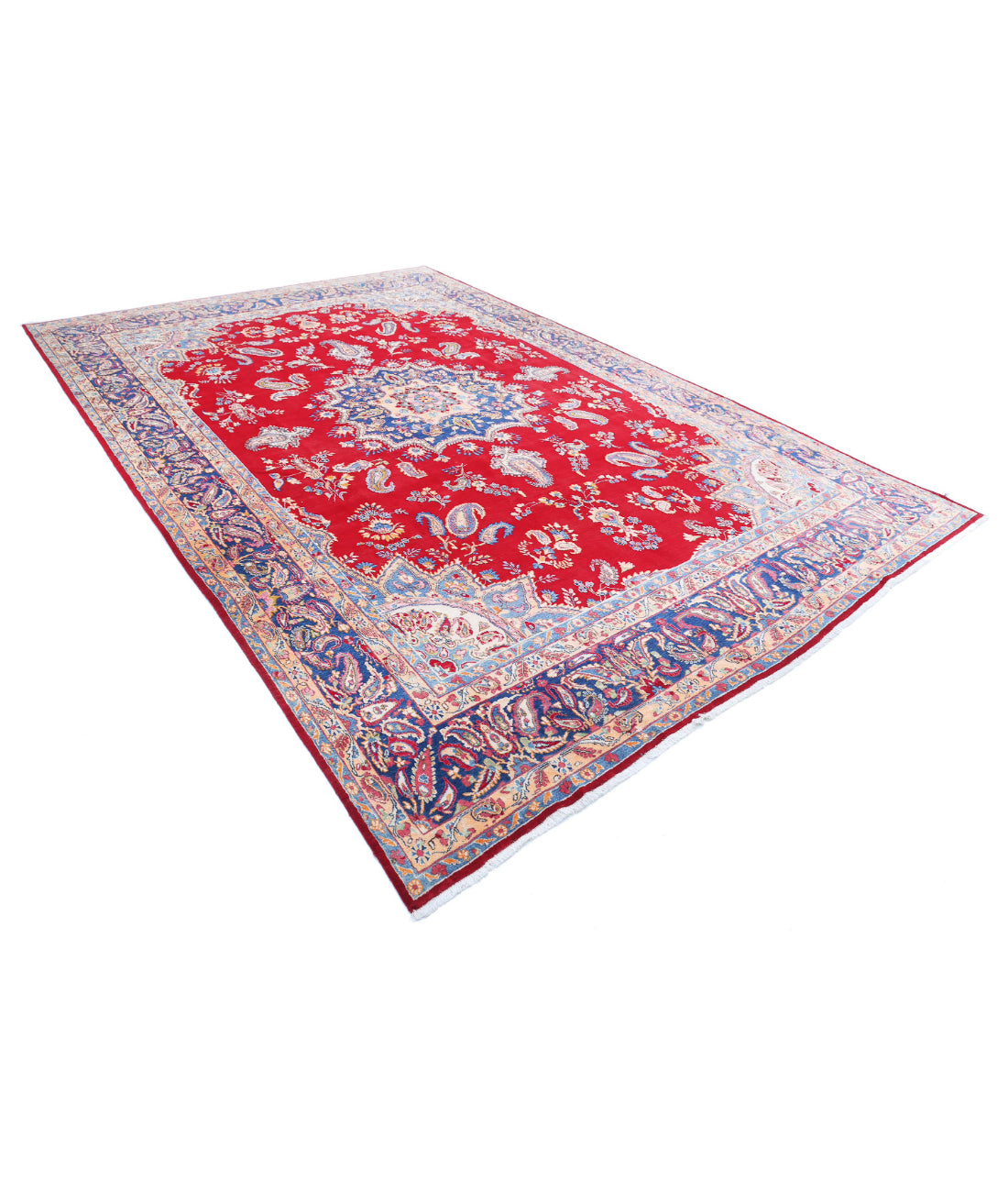 Hand Knotted Persian Kerman Wool Rug - 8'5'' x 12'7'' 8'5'' x 12'7'' (253 X 378) / Red / Blue