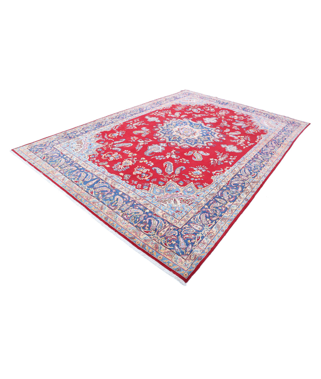 Hand Knotted Persian Kerman Wool Rug - 8'5'' x 12'7'' 8'5'' x 12'7'' (253 X 378) / Red / Blue