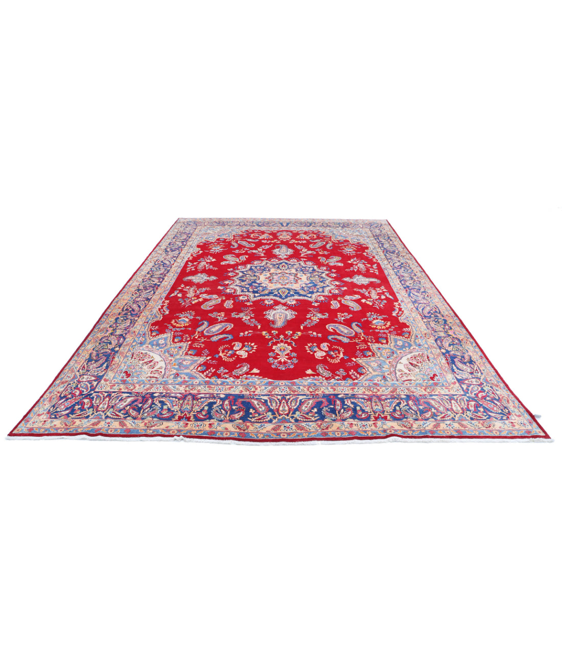 Hand Knotted Persian Kerman Wool Rug - 8'5'' x 12'7'' 8'5'' x 12'7'' (253 X 378) / Red / Blue