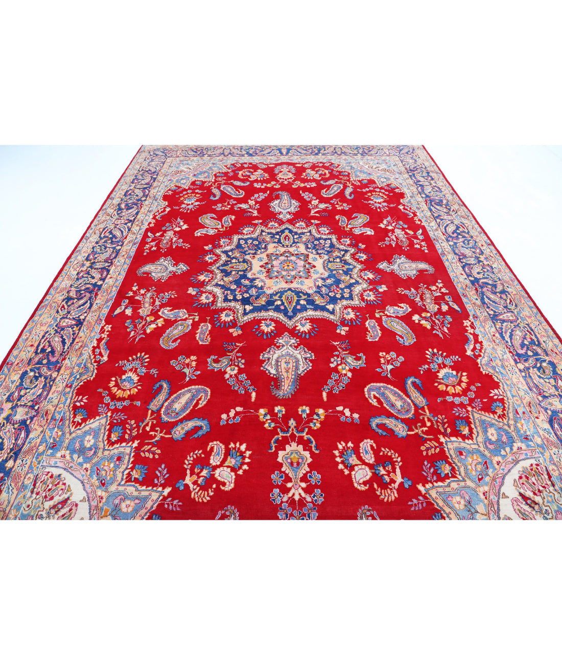 Hand Knotted Persian Kerman Wool Rug - 8'5'' x 12'7'' 8'5'' x 12'7'' (253 X 378) / Red / Blue