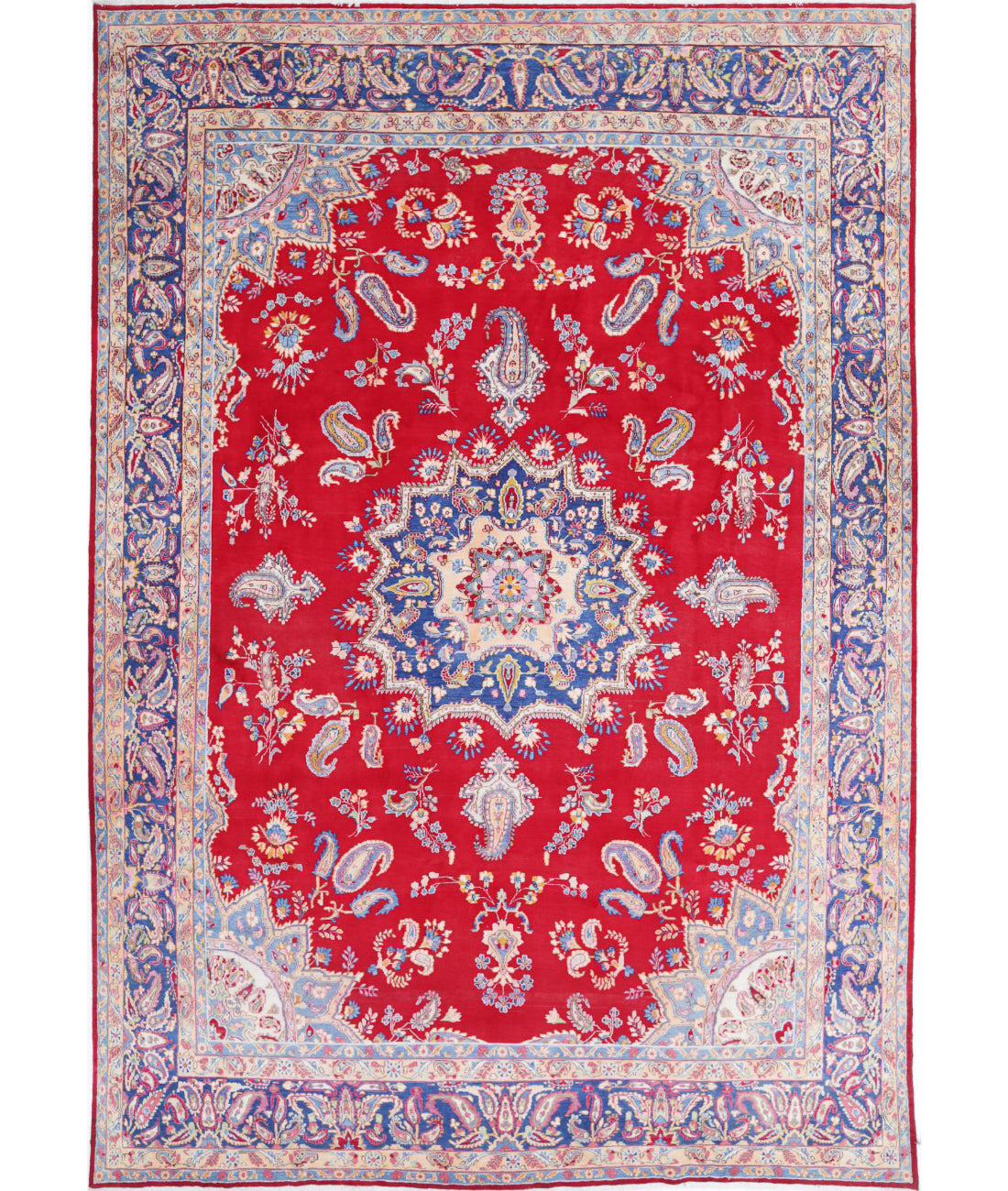 Hand Knotted Persian Kerman Wool Rug - 8&#39;5&#39;&#39; x 12&#39;7&#39;&#39; 8&#39;5&#39;&#39; x 12&#39;7&#39;&#39; (253 X 378) / Red / Blue