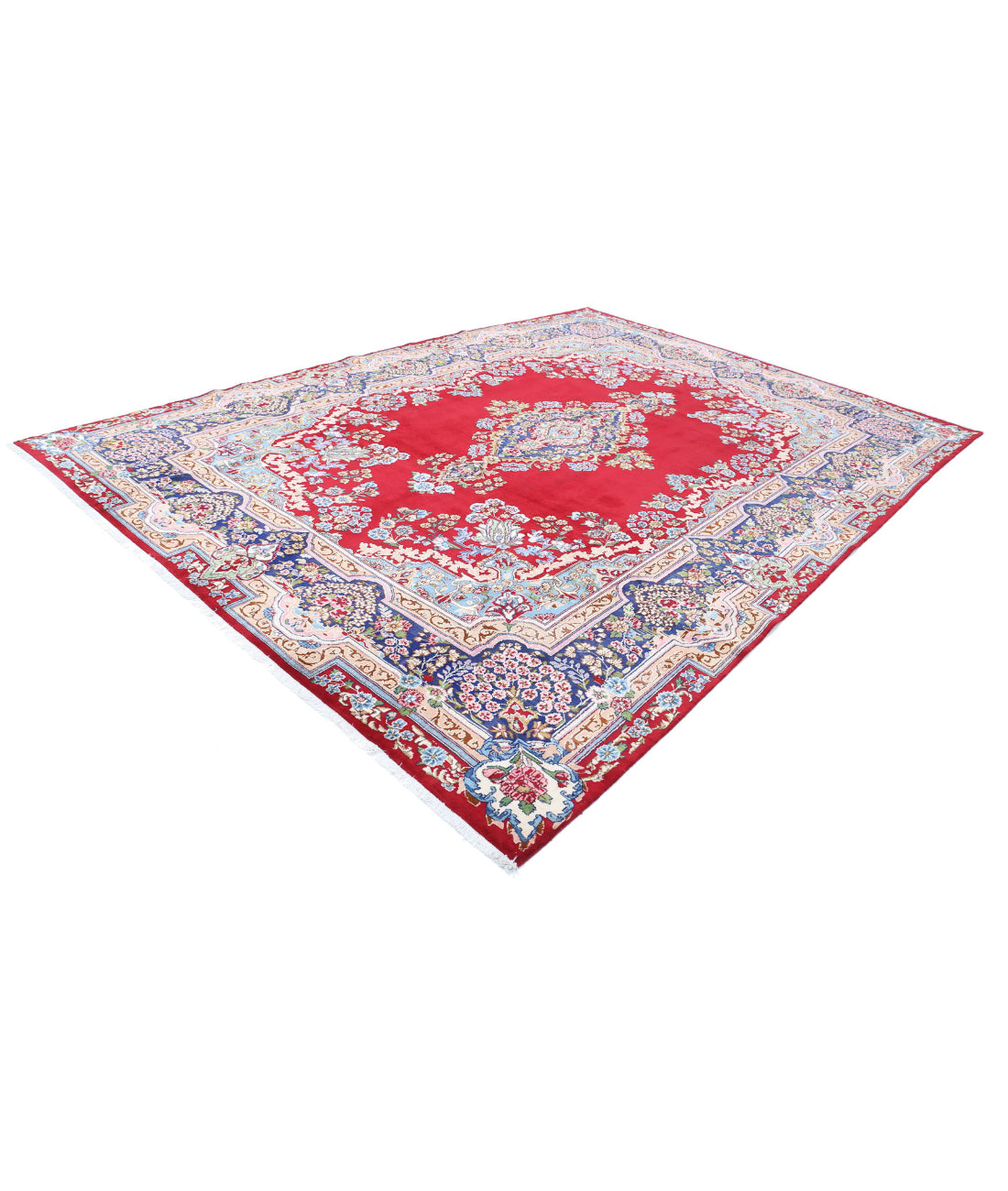 Hand Knotted Persian Kerman Wool Rug - 9'6'' x 13'2'' 9'6'' x 13'2'' (285 X 395) / Red / Blue