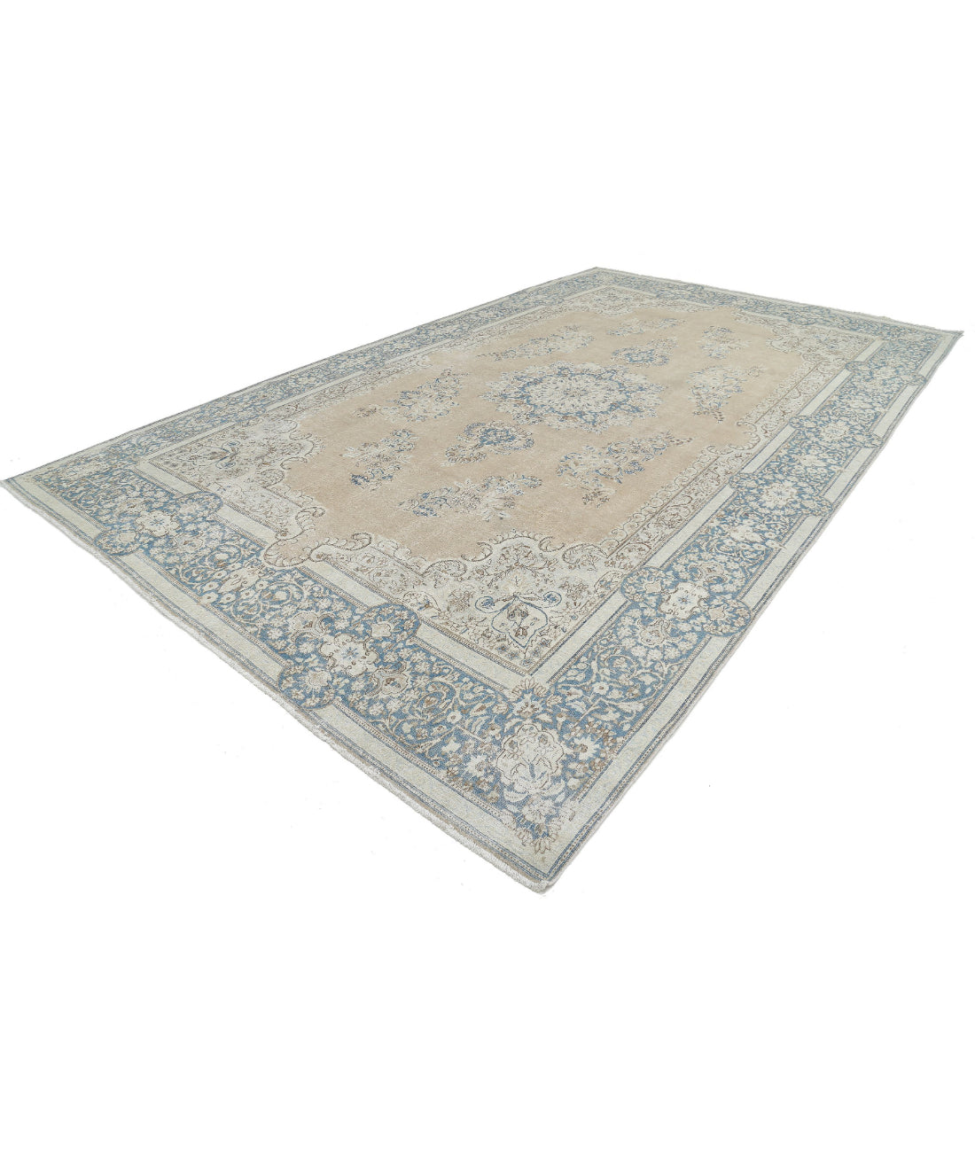 Hand Knotted Vintage Persian Kerman Wool Rug - 9'10'' x 16'2'' 9'10'' x 16'2'' (295 X 485) / Taupe / Blue