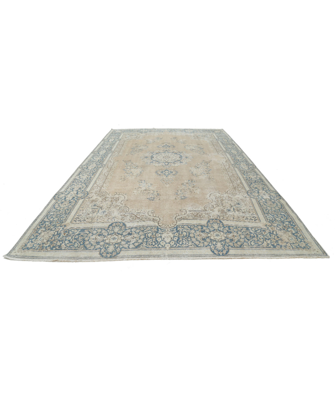 Hand Knotted Vintage Persian Kerman Wool Rug - 9'10'' x 16'2'' 9'10'' x 16'2'' (295 X 485) / Taupe / Blue