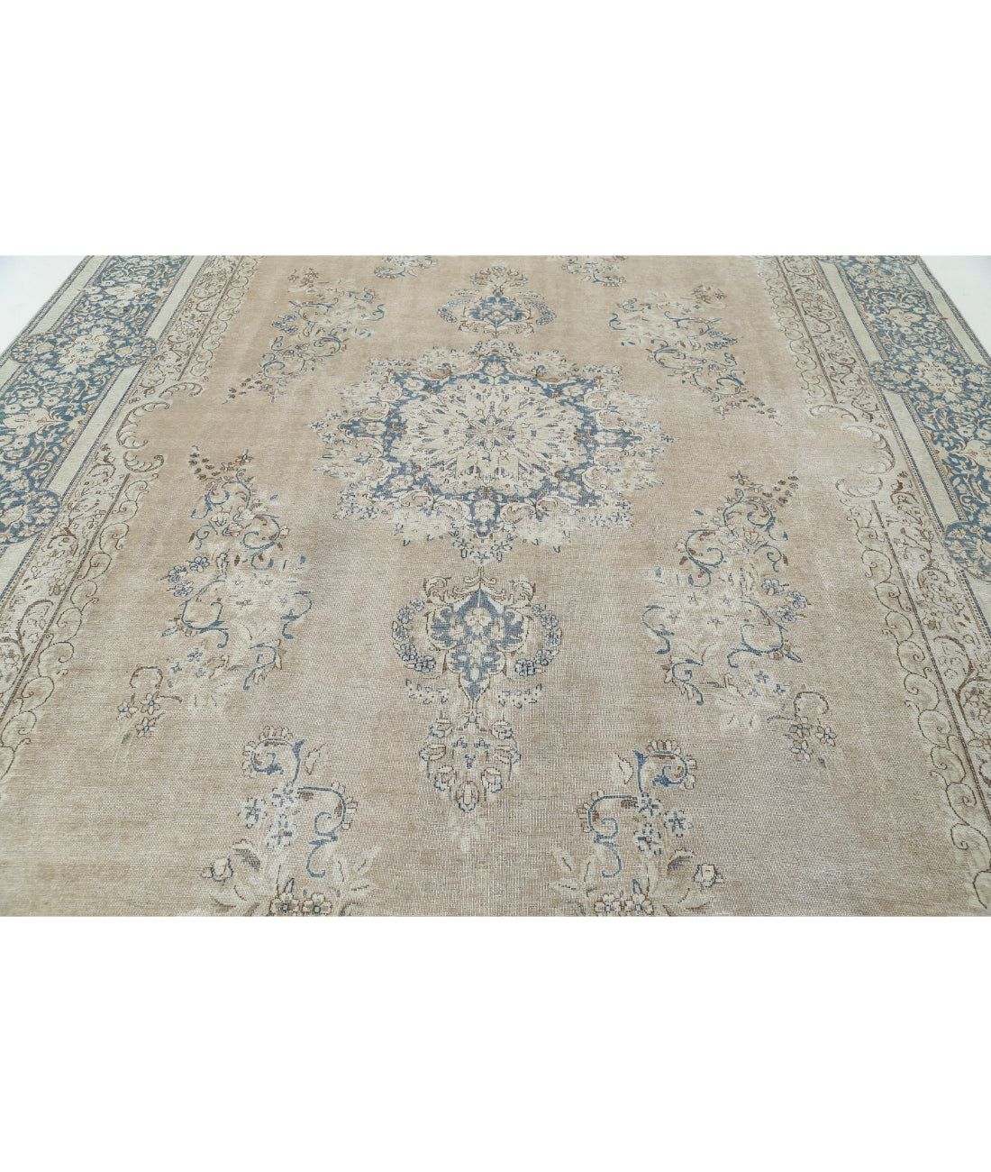 Hand Knotted Vintage Persian Kerman Wool Rug - 9'10'' x 16'2'' 9'10'' x 16'2'' (295 X 485) / Taupe / Blue