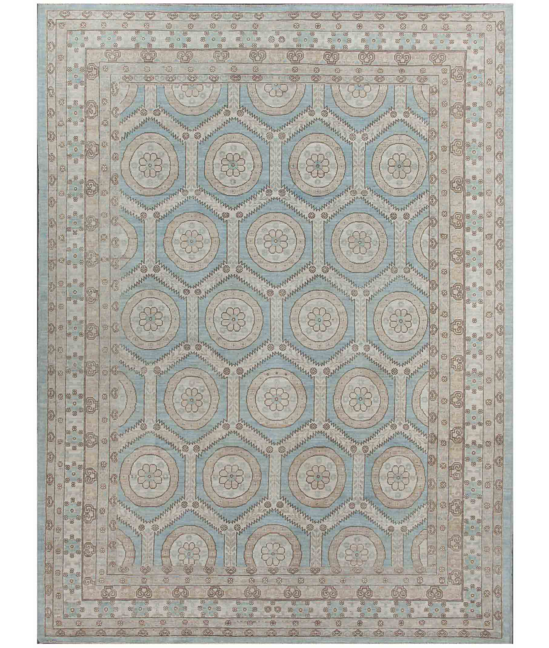 Hand Knotted Khotan Wool Rug  - 8&#39; 10&quot; X 12&#39; 0&quot; 8&#39; 10&quot; X 12&#39; 0&quot; (269 X 366) / Blue / Ivory