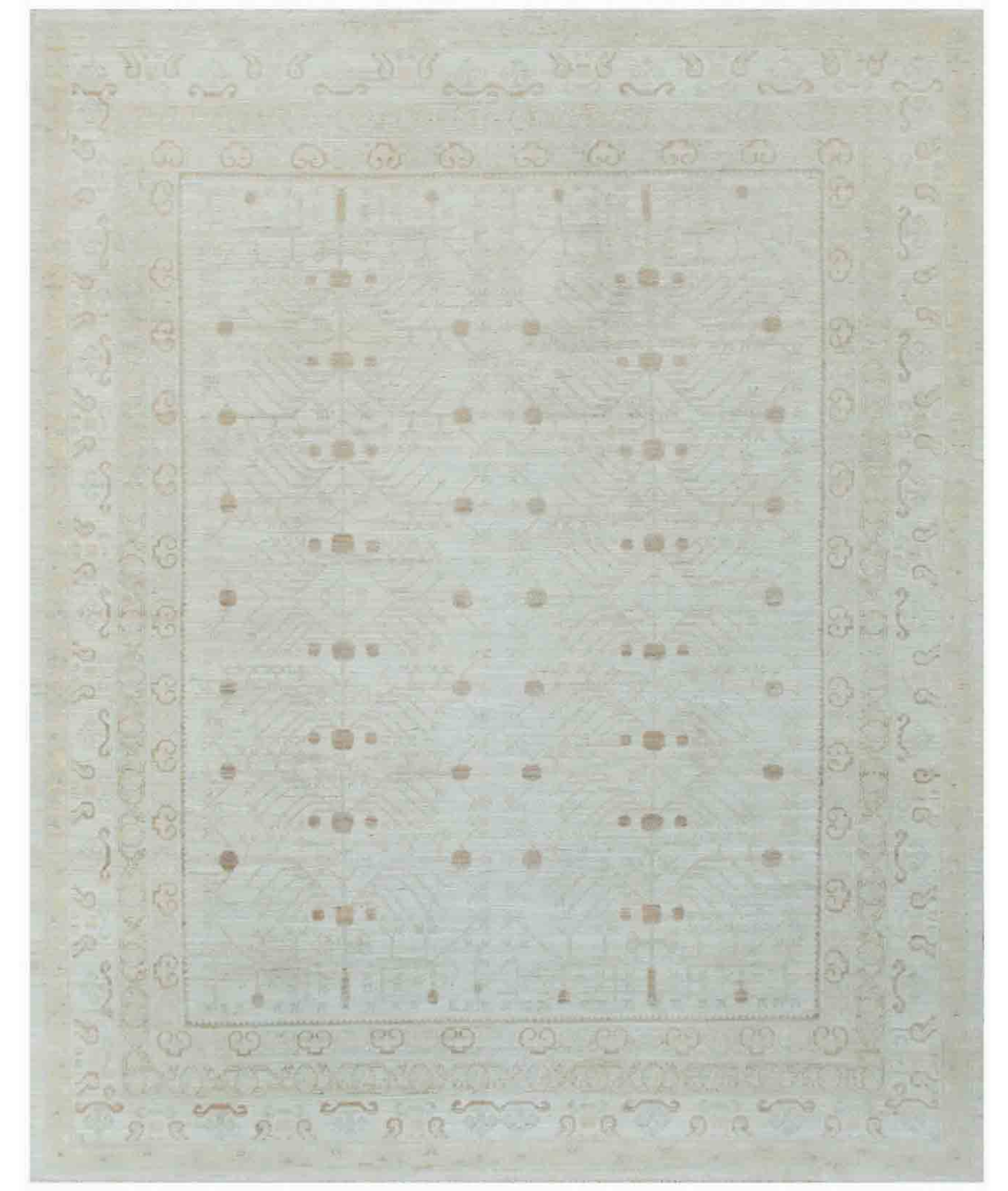 Hand Knotted Khotan Wool Rug  - 7&#39; 10&quot; X 9&#39; 10&quot; 7&#39; 10&quot; X 9&#39; 10&quot; (239 X 300) / Ivory / Taupe