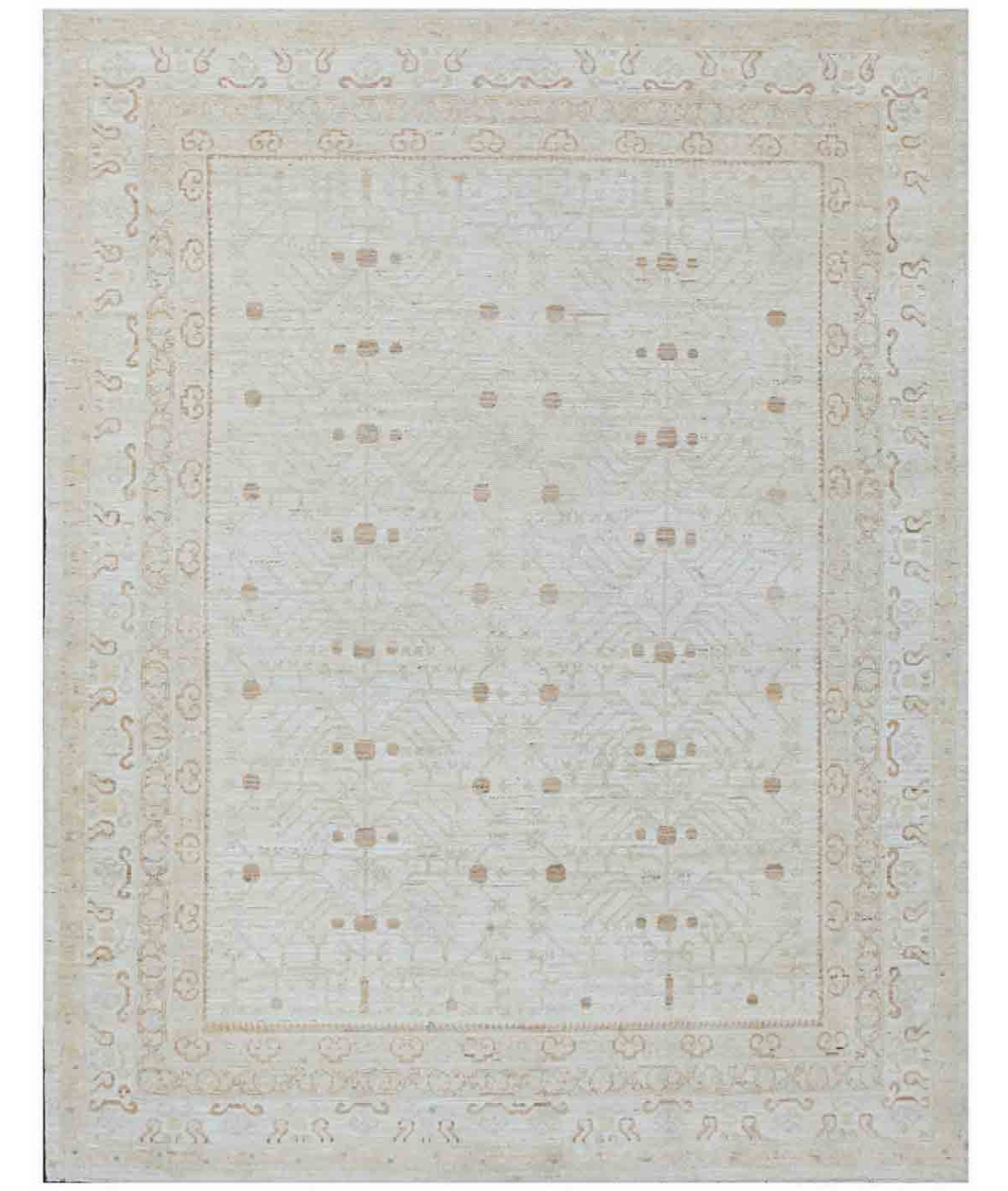 Hand Knotted Khotan Wool Rug  - 8&#39; 0&quot; X 10&#39; 1&quot; 8&#39; 0&quot; X 10&#39; 1&quot; (244 X 307) / Ivory / Taupe