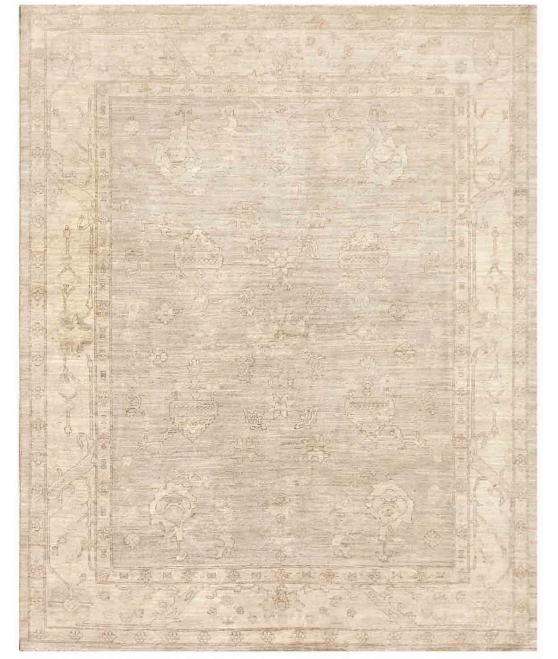 Hand Knotted Khotan Wool Rug  - 8' 0" X 10' 2" 8' 0" X 10' 2" (244 X 310) / Grey / Ivory