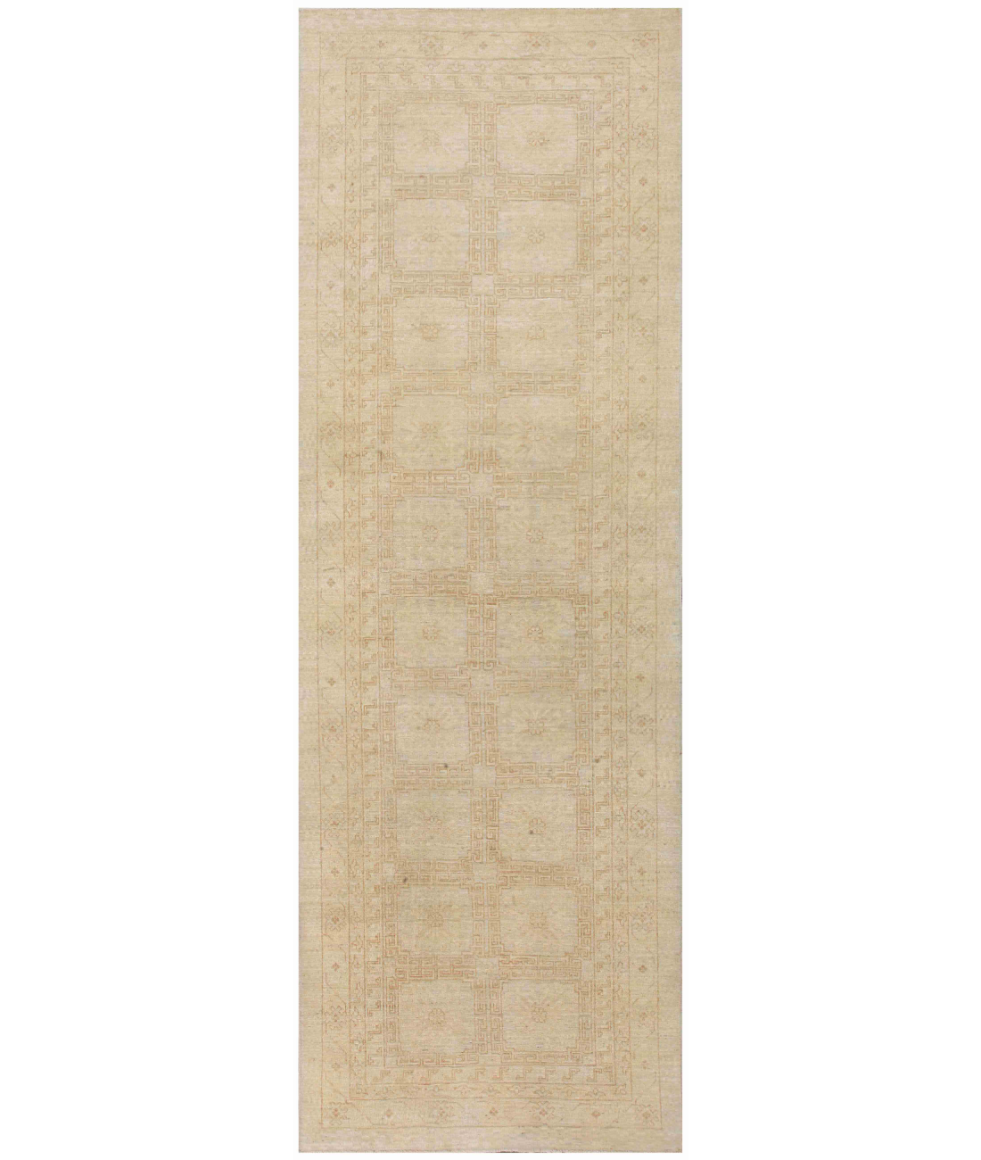 Hand Knotted Khotan Wool Rug  - 4&#39; 0&quot; X 12&#39; 0&quot; 4&#39; 0&quot; X 12&#39; 0&quot; (122 X 366) / Brown / Ivory