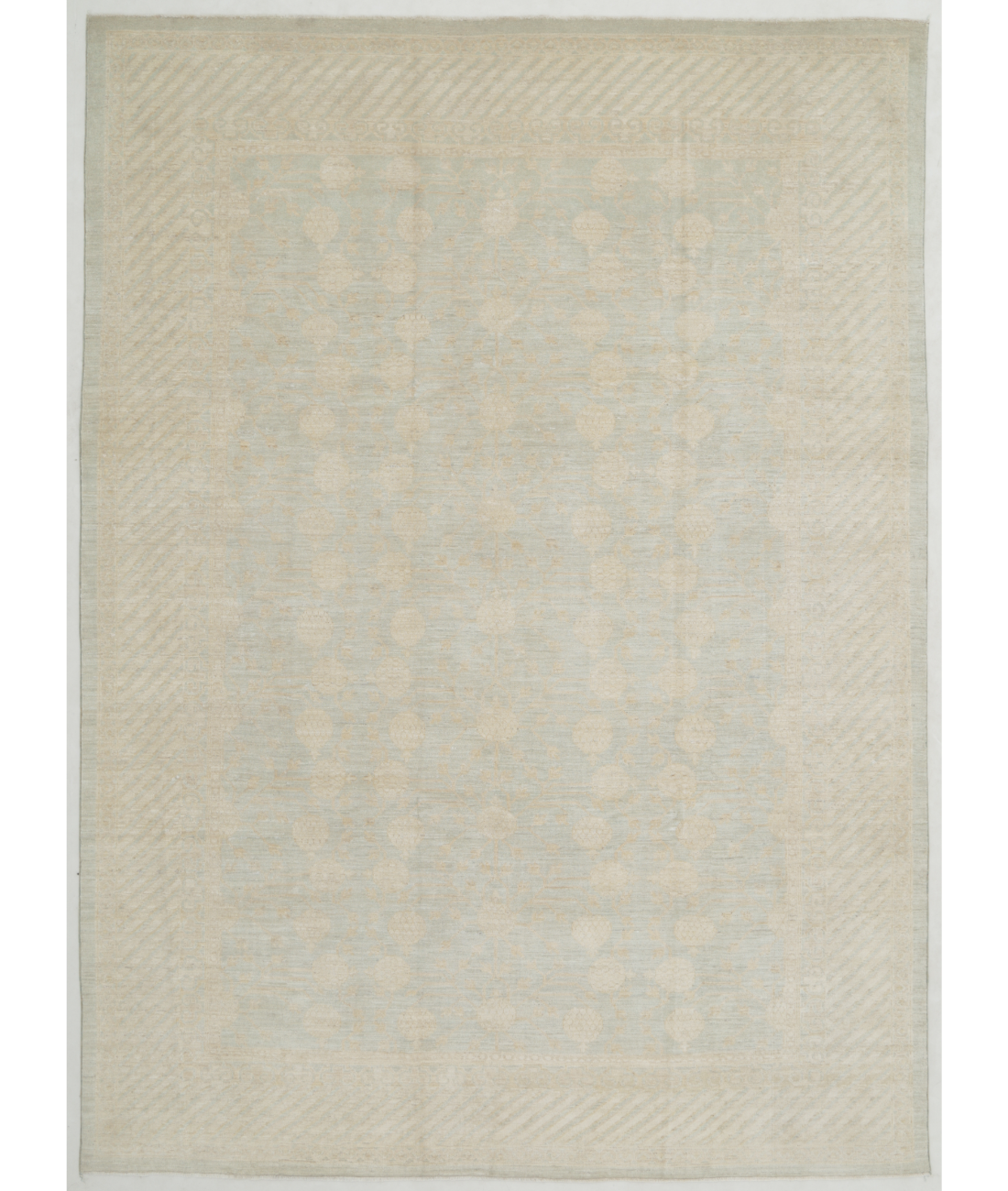 Hand Knotted Khotan Wool Rug  - 8&#39; 10&quot; X 12&#39; 2&quot; 8&#39; 10&quot; X 12&#39; 2&quot; (269 X 371) / Silver / Ivory