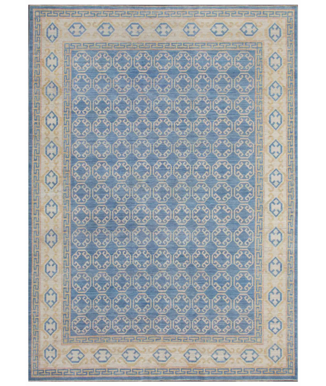 Hand Knotted Khotan Wool Rug  - 8&#39; 10&quot; X 12&#39; 2&quot; 8&#39; 10&quot; X 12&#39; 2&quot; (269 X 371) / Blue / Ivory