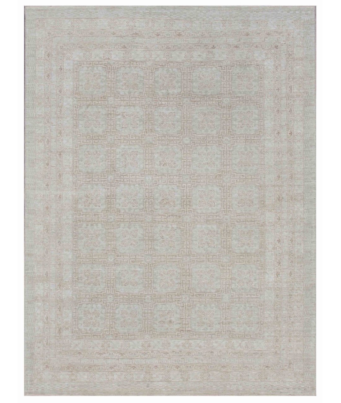 Hand Knotted Khotan Wool Rug  - 8' 2" X 10' 9" 8' 2" X 10' 9" (249 X 328) / Grey / Ivory