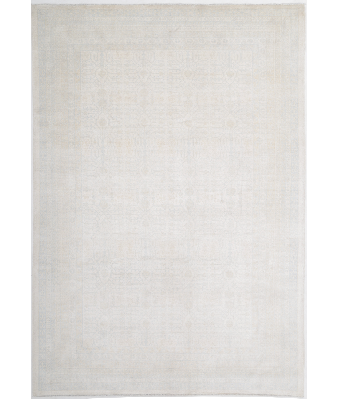 Hand Knotted Khotan Wool Rug  - 8&#39; 6&quot; X 12&#39; 7&quot; 8&#39; 6&quot; X 12&#39; 7&quot; (259 X 384) / Ivory / Blue