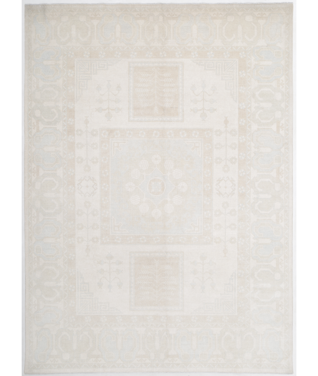 Hand Knotted Khotan Wool Rug  - 9&#39; 3&quot; X 12&#39; 10&quot; 9&#39; 3&quot; X 12&#39; 10&quot; (282 X 391) / Ivory / Ivory