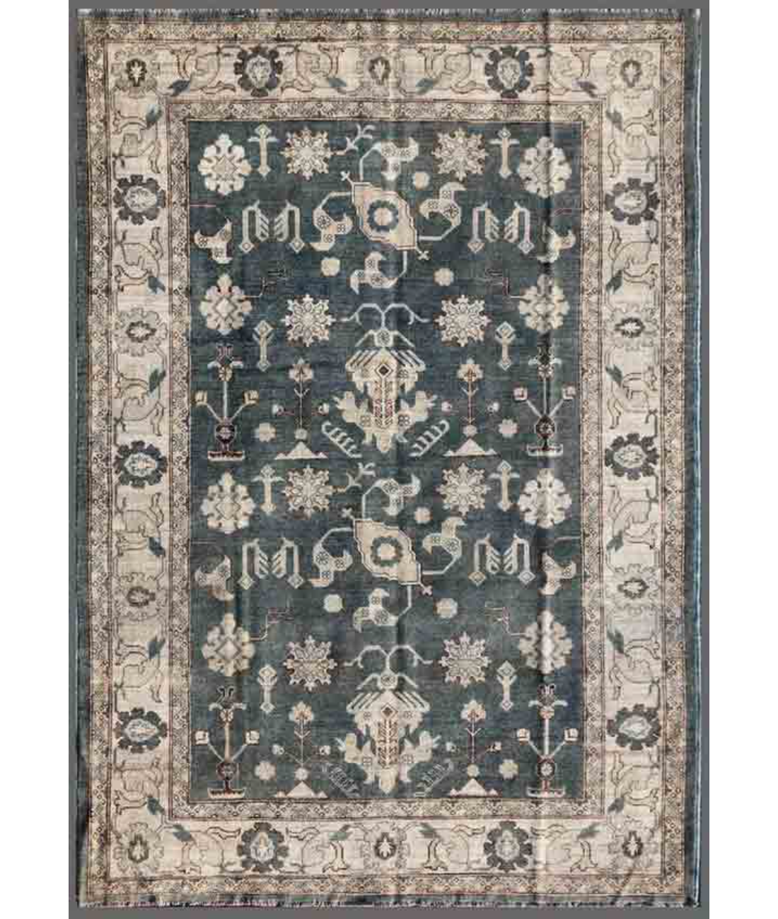 Hand Knotted Khotan Wool Rug  - 5&#39; 11&quot; X 8&#39; 6&quot; 5&#39; 11&quot; X 8&#39; 6&quot; (180 X 259) / Blue / Ivory